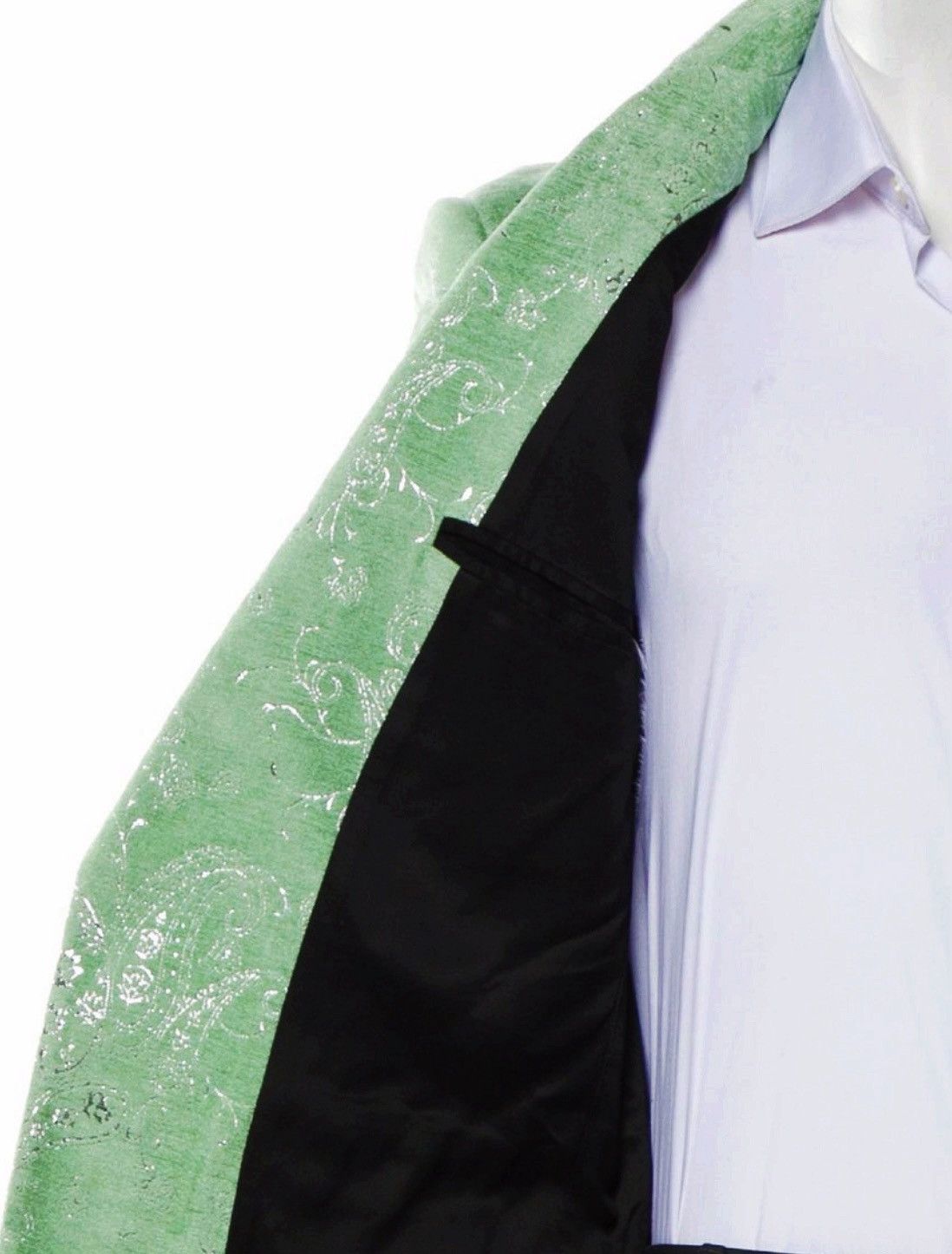 Amiri AMIRI PALE LIME VELVET JACQUARD PAISLEY LUREX TUXEDO JACKET Size 50R - 4 Thumbnail