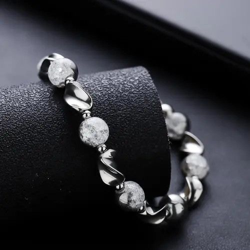 Jewelry Silver and White Beaded Men's Bracelet Size ONE SIZE - 4 Thumbnail