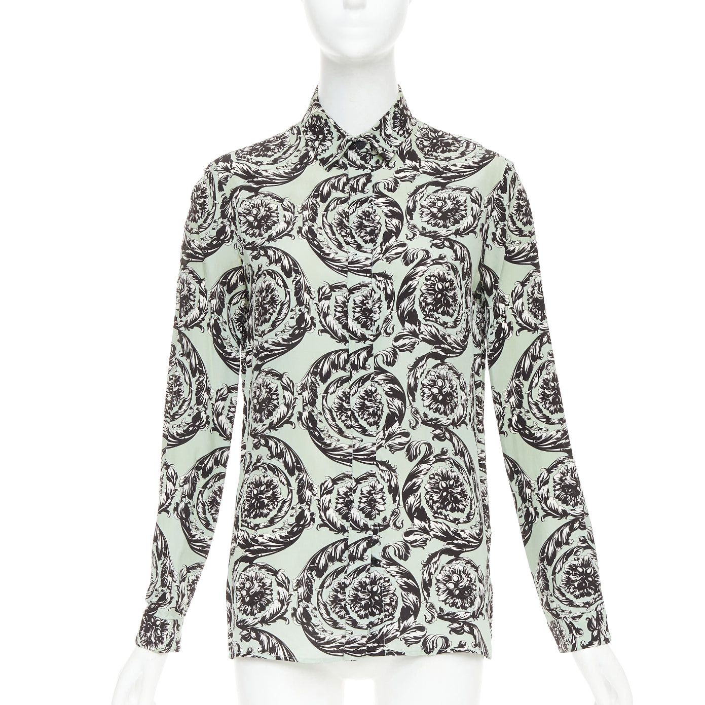 Versace VERSACE 100% silk green black baroque floral print button up shirt IT38 XS Size XS / US 0-2 / IT 36-38 - 1 Thumbnail