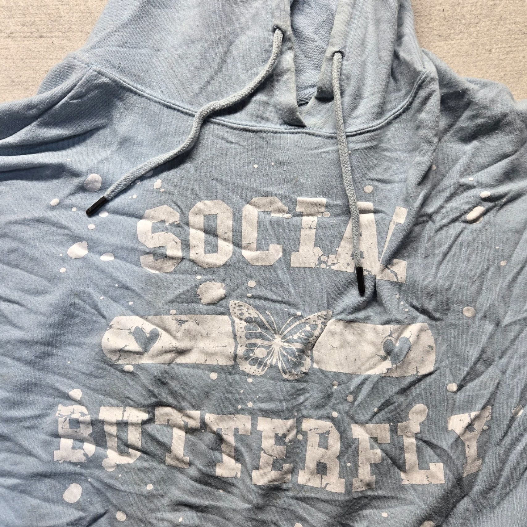 Vintage NO BOUNDARIES Hoodie Women 2XL Blue "SOCIAL BUTTERFLY" Pullover Graphic Print Hooded 90s Festival City USA Butterfly Size XXL / US 16-18 / IT 52-54 - 2 Thumbnail