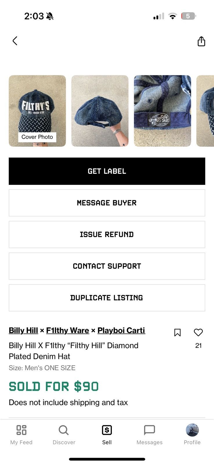 Billy Hill Billy Hill X F1lthy “Filthy Hill” Diamond Plated Denim Hat Size ONE SIZE - 12 Thumbnail