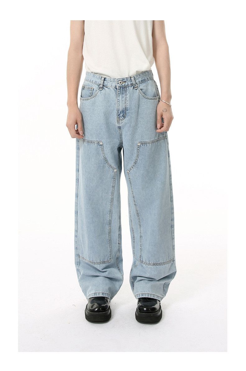 Japanese Brand Men's Japanese retro patchwork straight washed loose jeans Size US 32 / EU 48 - 1 Thumbnail