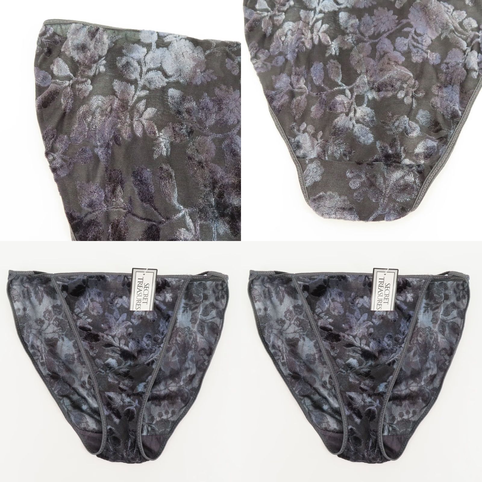 Vintage VINTAGE Secret Treasures Women Bikini Panty Floral Velvet Black Gray 7 M XS? (Note: cannot determine XS) Size 32" / US 10 / IT 46 - 8 Thumbnail
