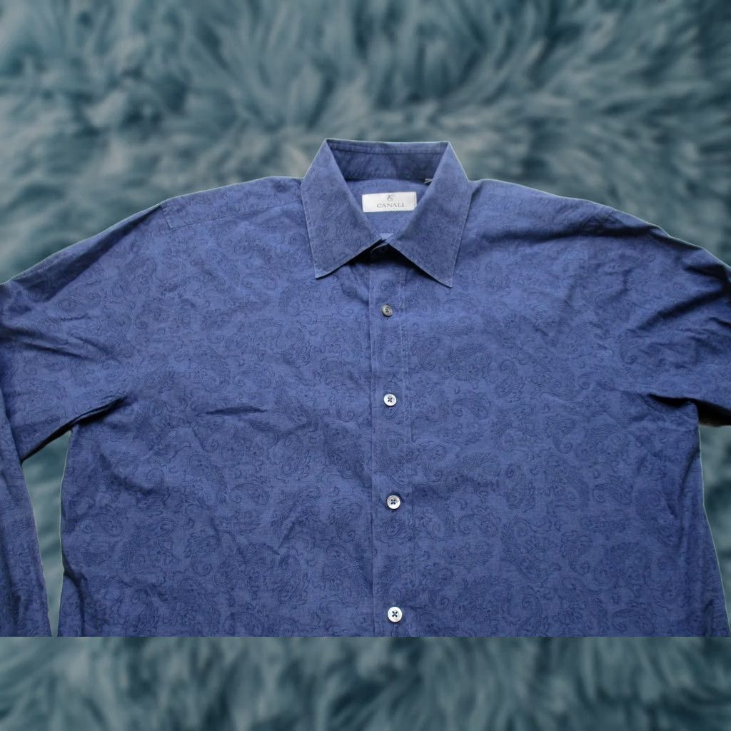 Canali Canali Shirt Mens L Blue Paisley 100% Cotton Button Up Dress Italy Long Sleeve Size 42R - 1 Thumbnail