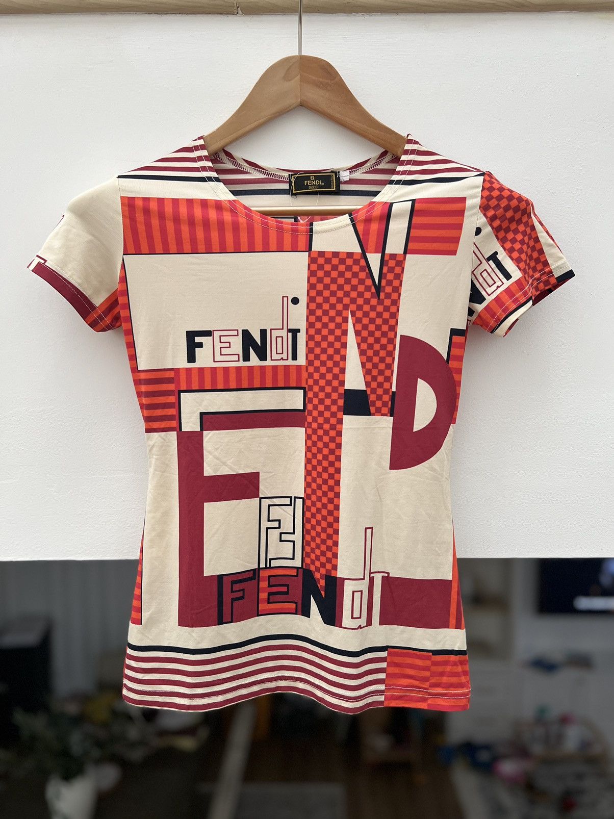 image of Fendi Spell Out Italian Designer Shirt in White, Women's (Size Small)