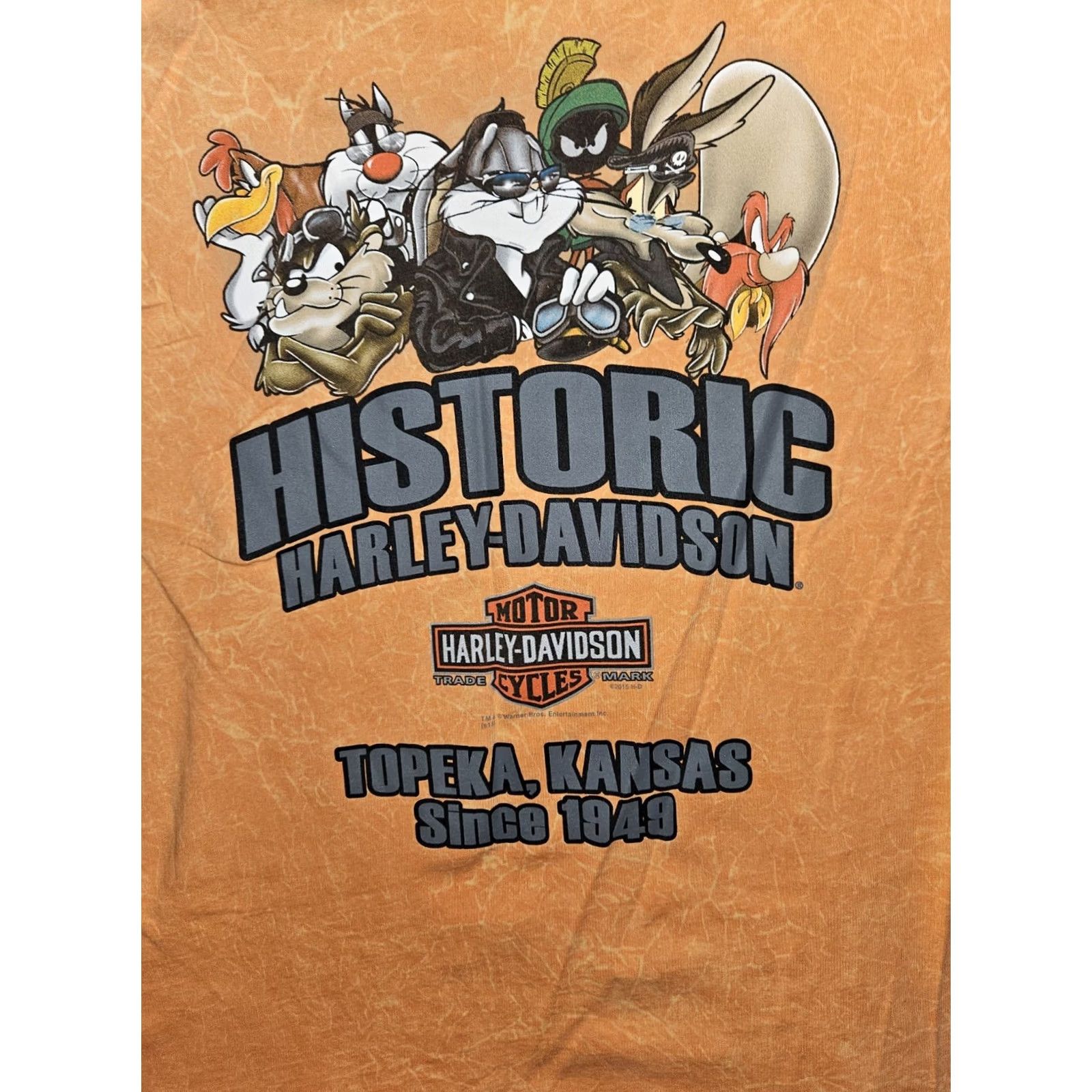 Vintage Harley Davidson Looney Tunes T-Shirt Women's Large Orange V-Neck Size L / US 10 / IT 46 - 8 Thumbnail
