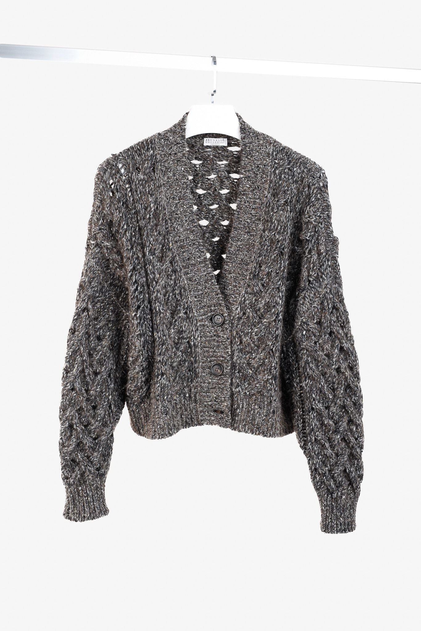 Brunello Cucinelli Cashmere Brown & Grey Cable Knit Cardigan