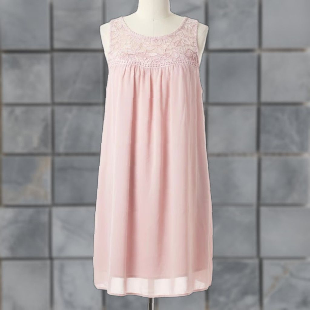 Vintage AUW Dress M Blush Pink Lace Crochet Yoke Sleeveless Chiffon Lined Coquette Dress Size M / US 6-8 / IT 42-44 - 1 Thumbnail