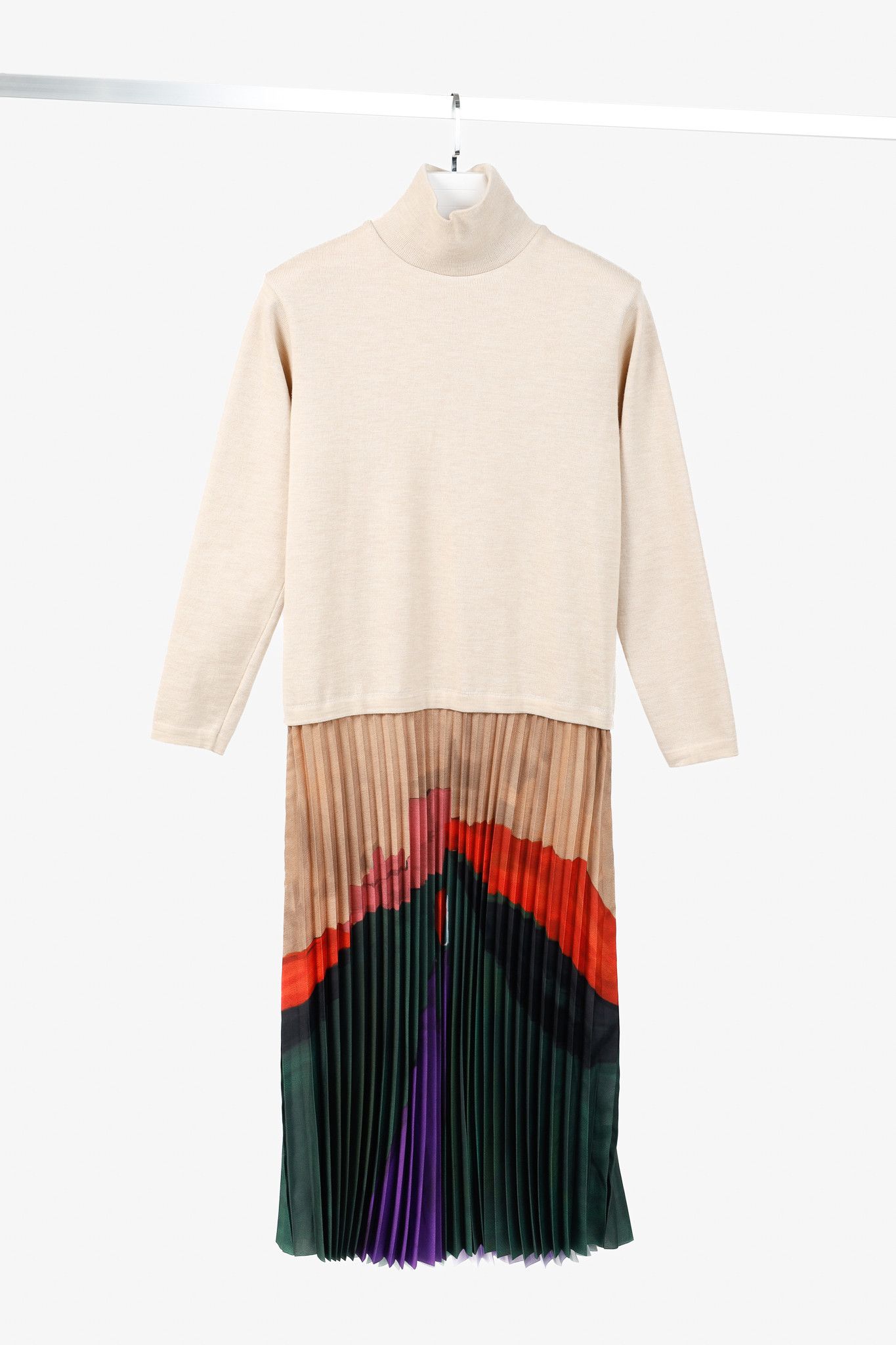 Other Stella Jean AW/21 Beige Wool Pleated-Skirt Midi Dress Size L / US 10 / IT 46 - 1 Thumbnail