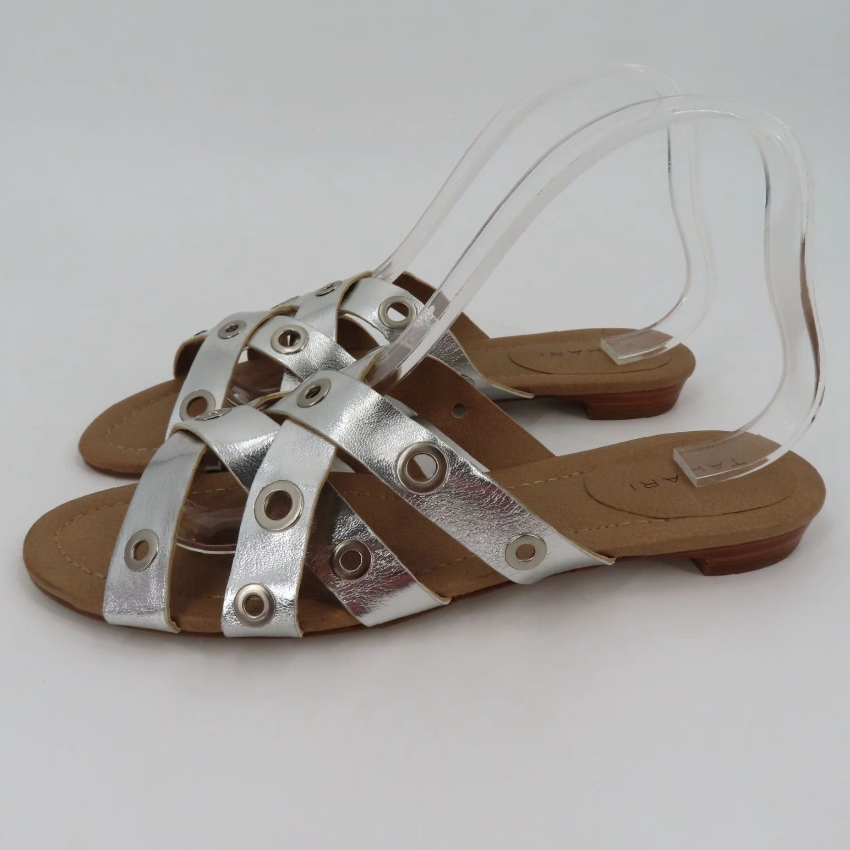Vintage Tahari Drive Womens Sandal M Size 10 Faux Leather Silver Strappy Open Toe Flat Size US 10 / IT 40 - 5 Thumbnail