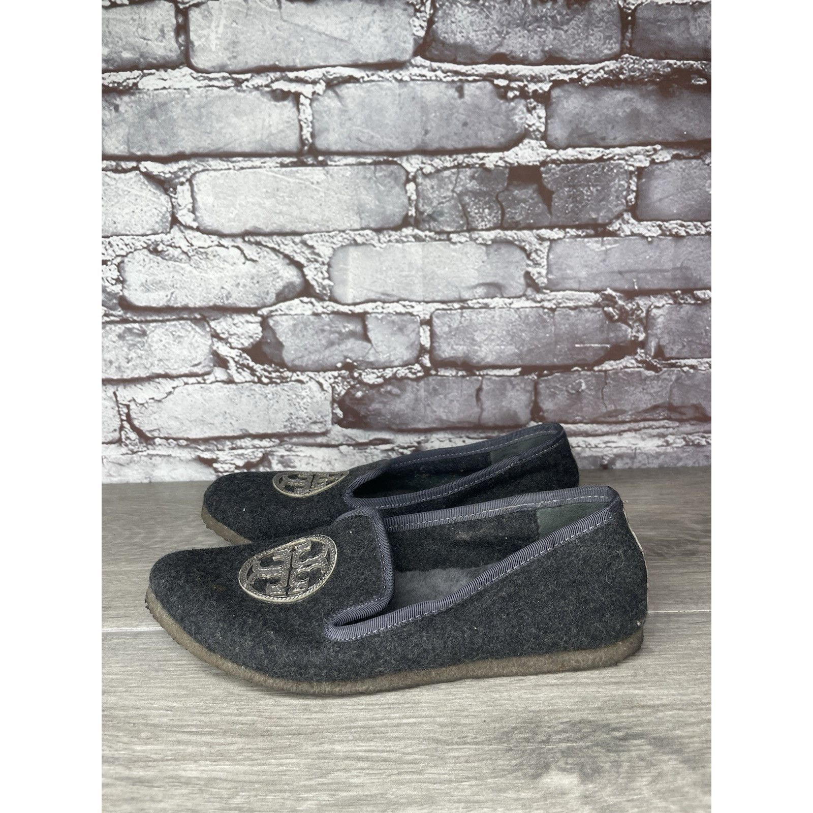 Tory Burch Tory Burch Billy Charcoal Gray Wool Logo Lamb Fur Slipper Fl Size US 6 / IT 36 - 14 Thumbnail