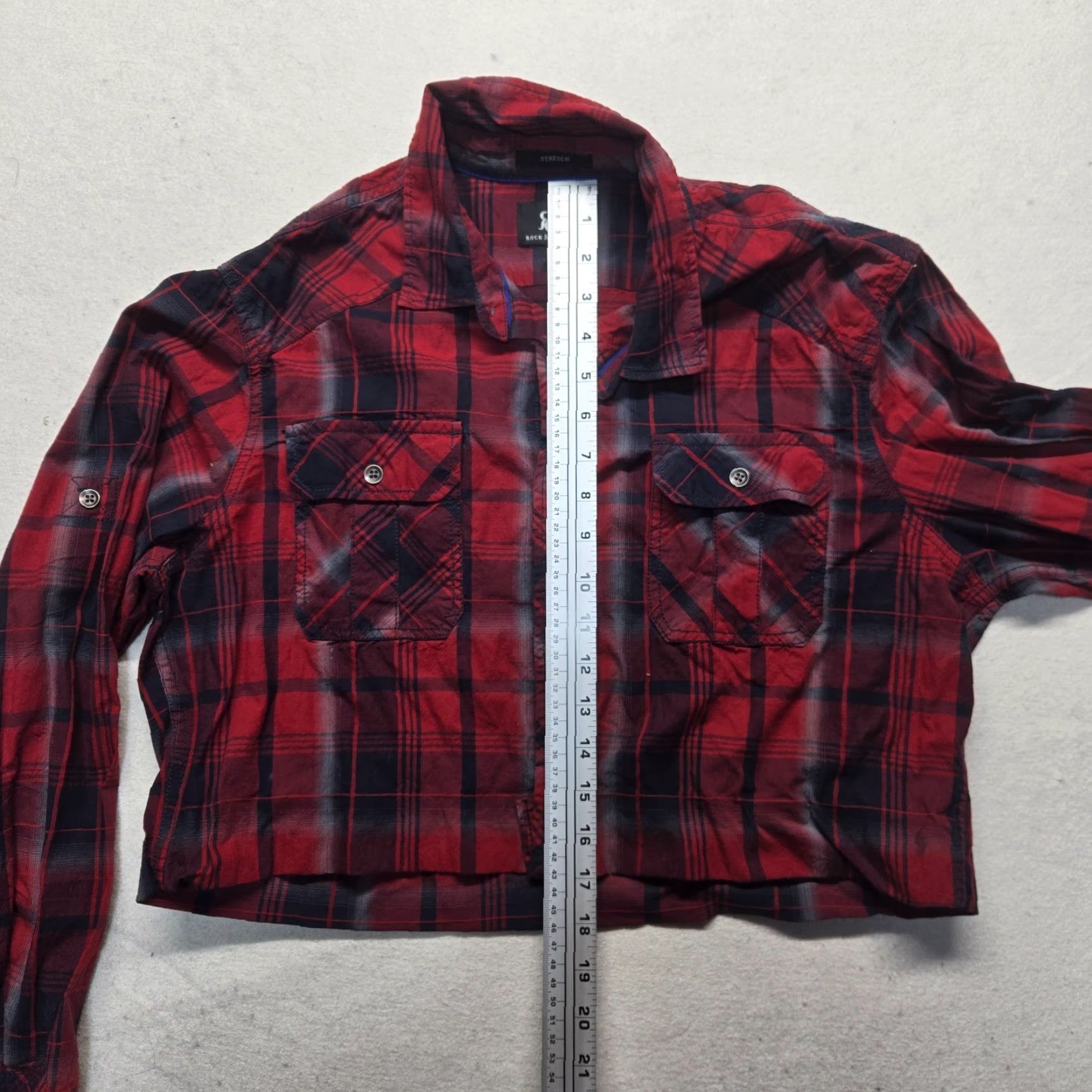 Vintage Rock & Republic Shirt Cropped Women's L Red Plaid Long Sleeve Button-Up 90s Retro Women's L Size L / US 10 / IT 46 - 7 Thumbnail