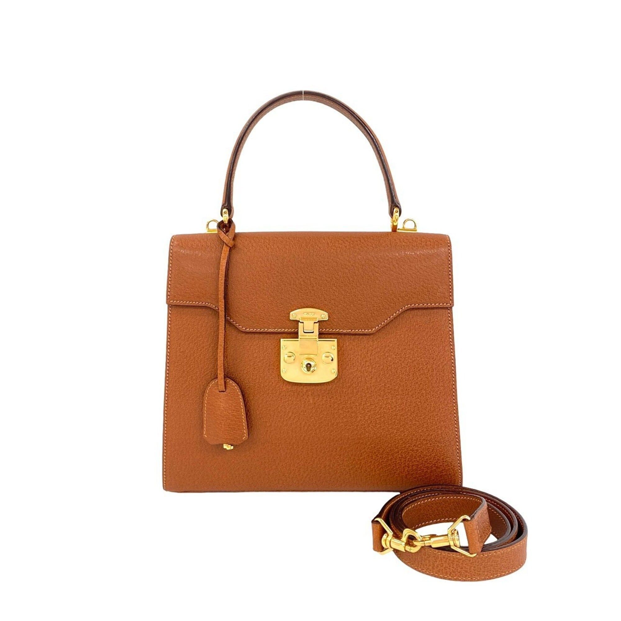 Gucci GUCCI (Old Gucci Vintage) Lady Lock Logo Hardware Leather 2-way Handbag/Shoulder Bag Brown 92070 Size ONE SIZE - 1 Thumbnail