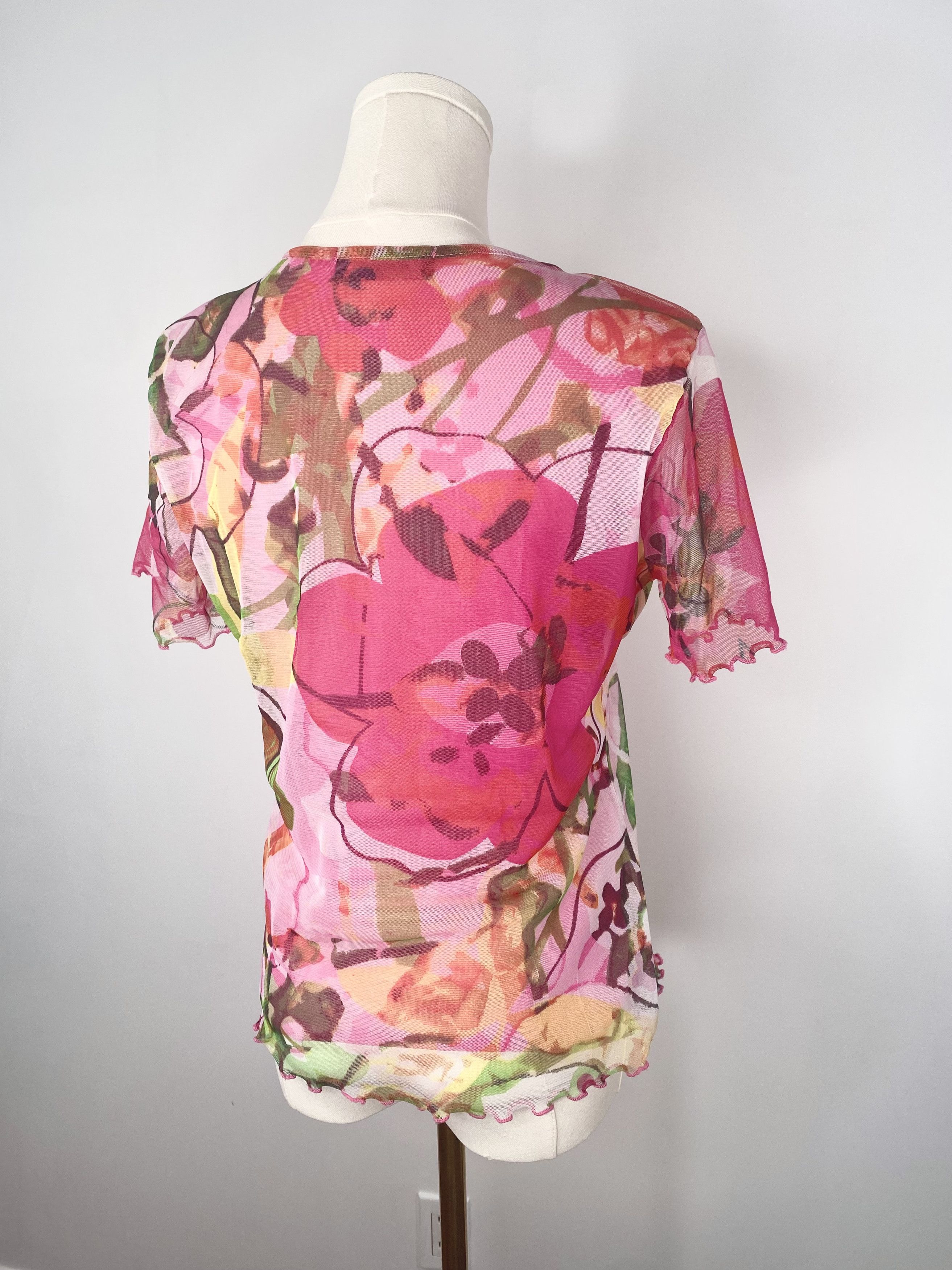 Other Pink Floral Mesh Shirt - Peruggi Italian Designer Vintage Size S / US 4 / IT 40 - 3 Thumbnail