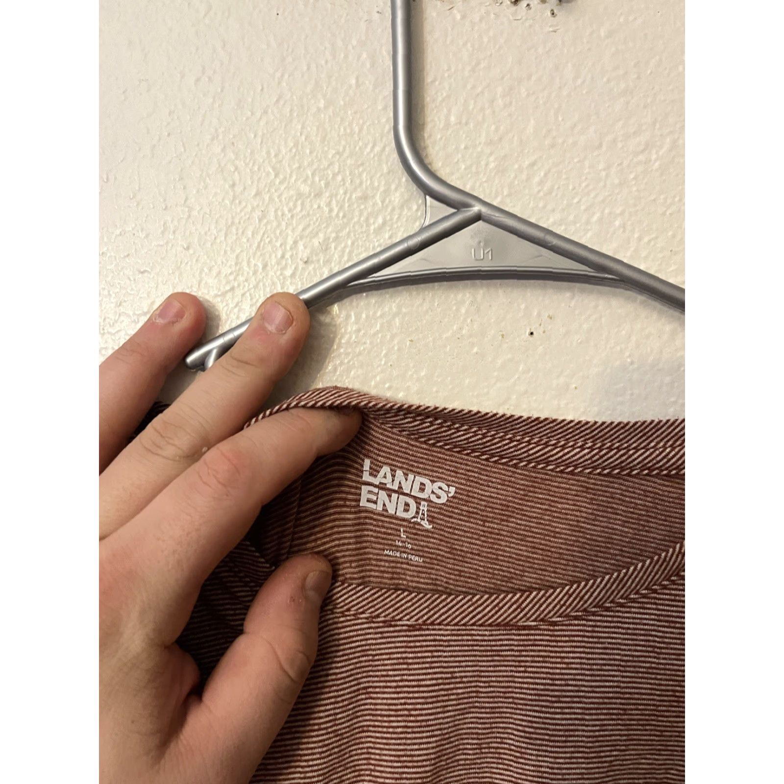 Lands' End Lands' End T-Shirt Maroon Striped L 14-16 Cotton Blend Women's Short Sleeve Size L / US 10 / IT 46 - 3 Thumbnail