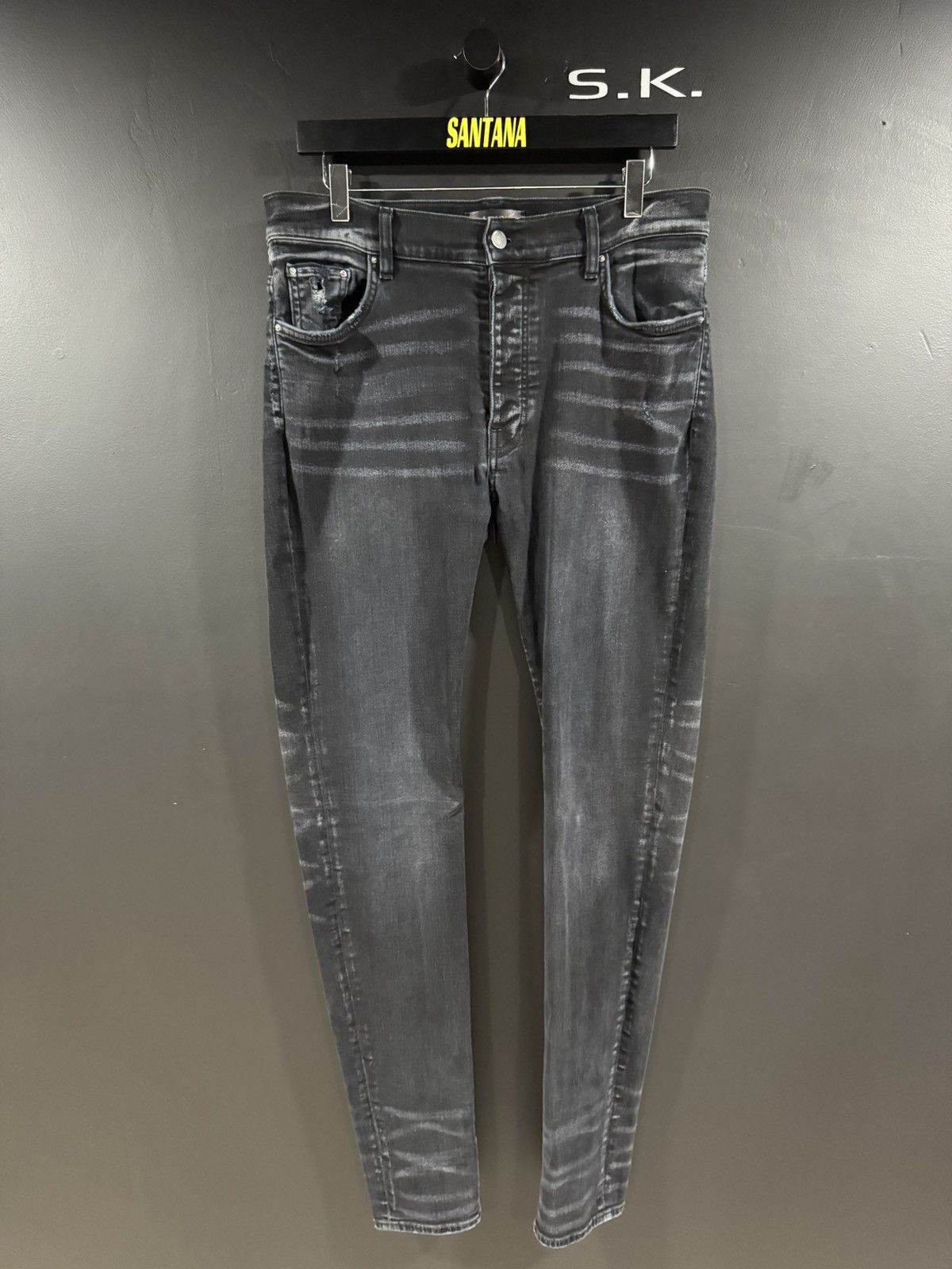 Amiri Amiri Faded Black Distressed Stacked Denim Jeans 34x32 Size US 34 / EU 50 - 1 Thumbnail