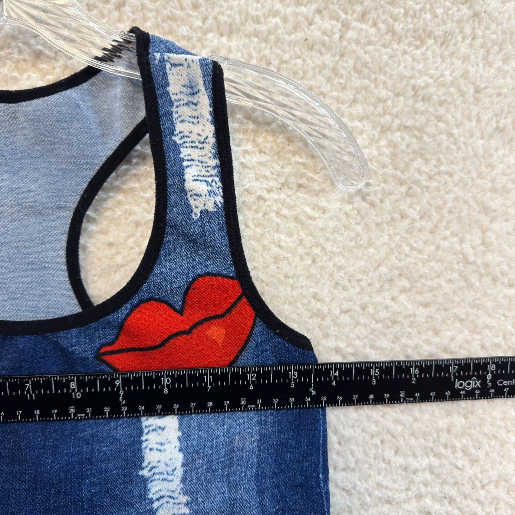 Vintage VINTAGE Y2K Camisole Tank Top Shirt S/M Blue Denim Lips Kisses Cyber Fairy Grunge Womens Size S / US 4 / IT 40 - 4 Thumbnail