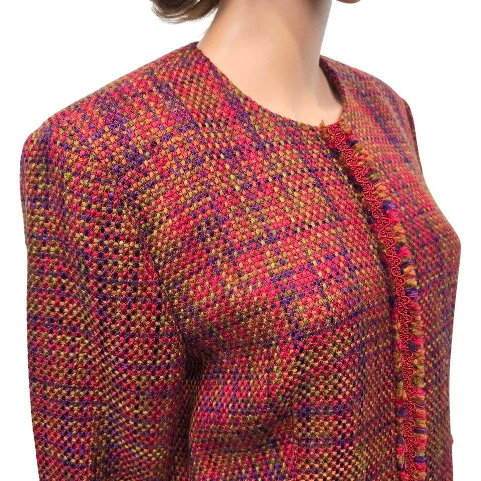 Vintage Madison Studio Tweed Boucle Blazer Jacket 12 Red Snap button Size M / US 6-8 / IT 42-44 - 10 Thumbnail