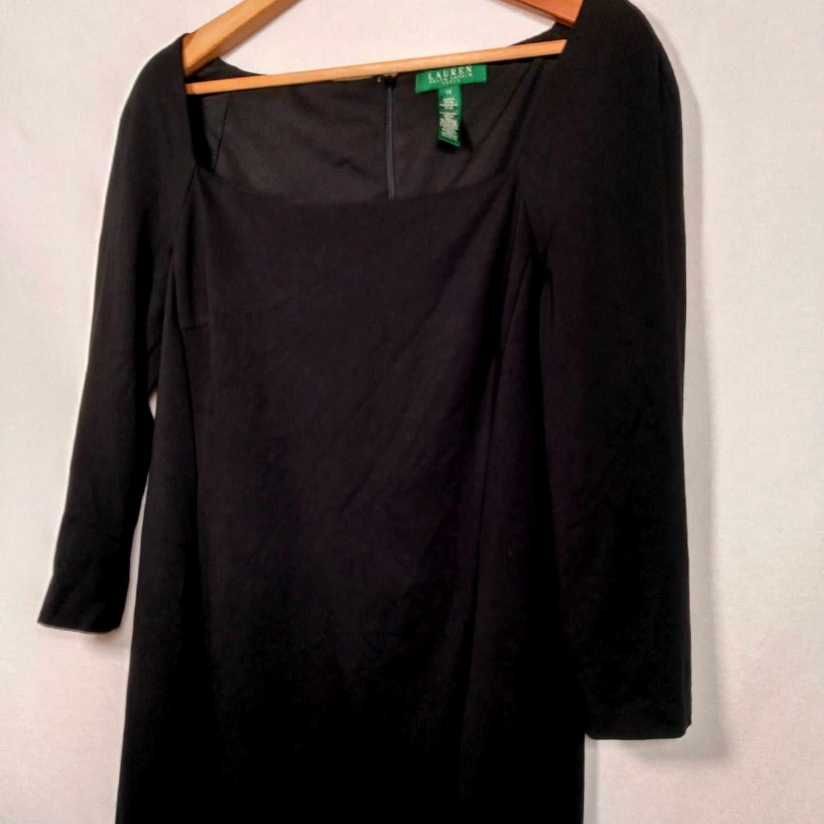 Ralph Lauren Lauren Ralph Lauren Dress Black Knee Length 14 Stretch Rayon Sheath 3/4 Sleeve Square Neck Back Zip Adult Womens Size XL / US 12-14 / IT 48-50 - 3 Thumbnail