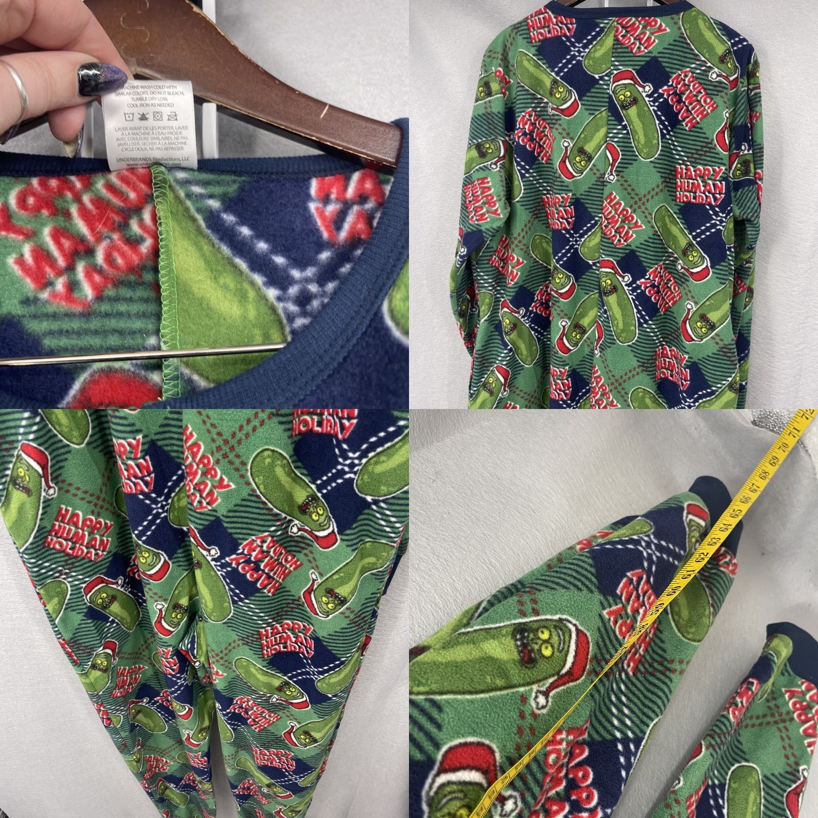 Vintage VINTAGE Rick and Morty Pickle Rick Fleece Pajama Suit Men XL Green Cartoon Christmas Holiday Sleepwear Size 46R - 8 Thumbnail