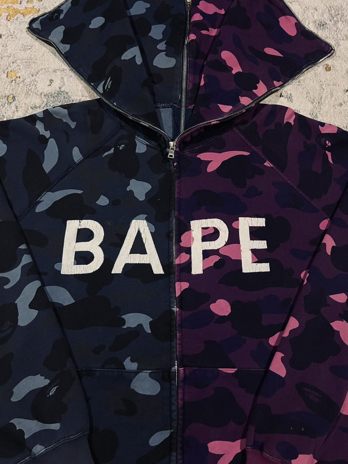 Bape Bape camo split full zip blue and purple hoodie distressed Size US L / EU 52-54 / 3 - 2 Thumbnail