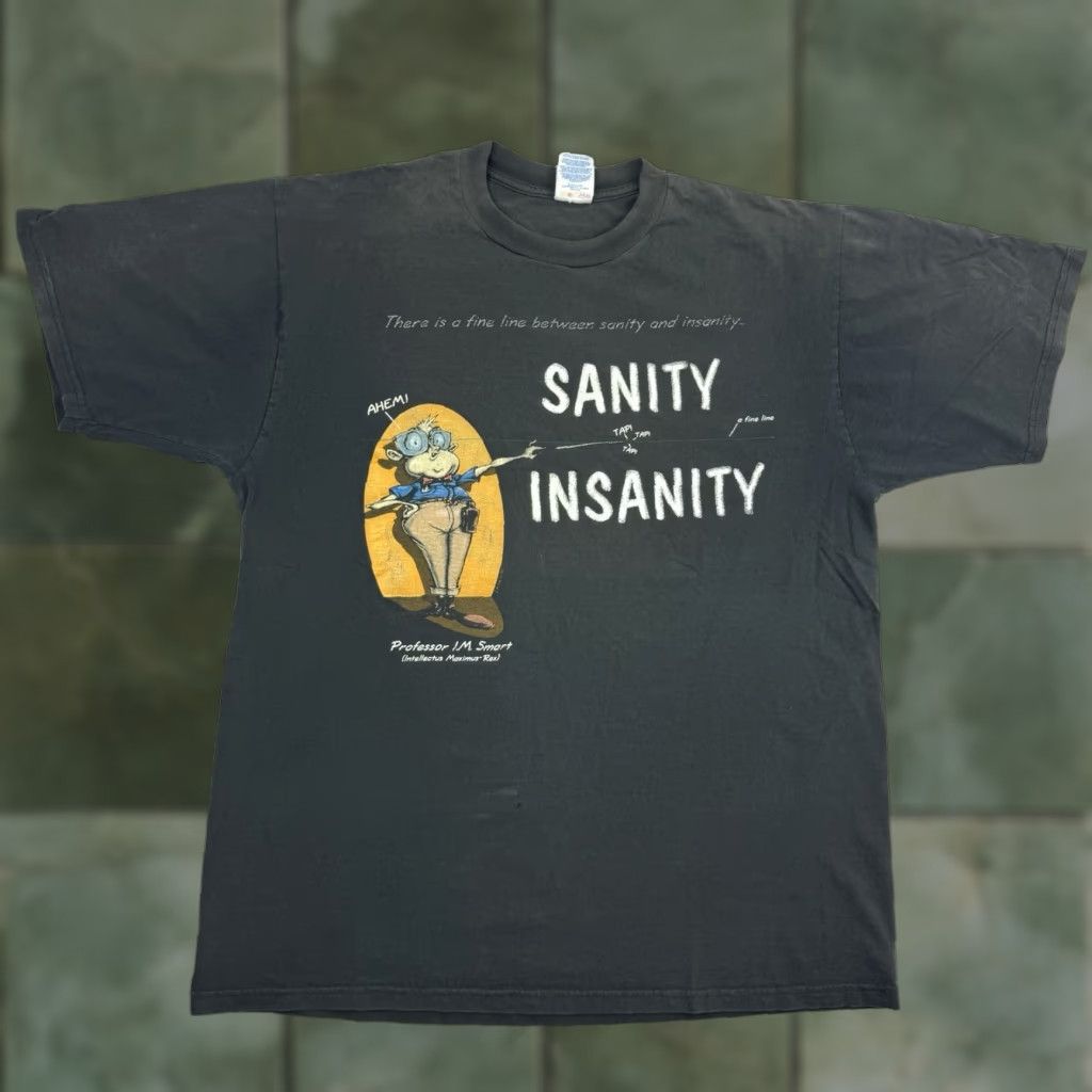 Jerzees VINTAGE JERZEES Sanity vs Insanity T-Shirt Adult XL Black Graphic 90s Funny Mens Size US XL / EU 56 / 4 - 1 Thumbnail