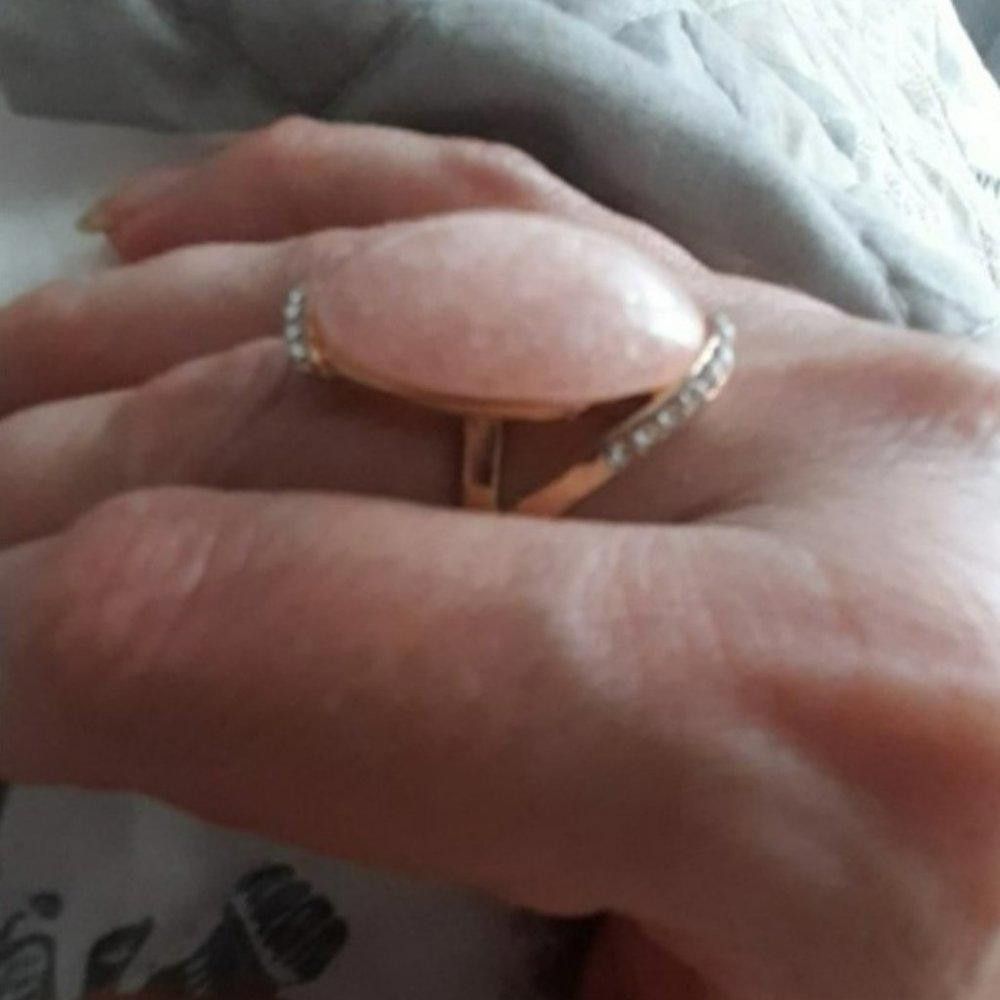 Designer Big Oval Pink Epoxy Mosaic Antique Gold Vintage Ring Size ONE SIZE - 5 Thumbnail