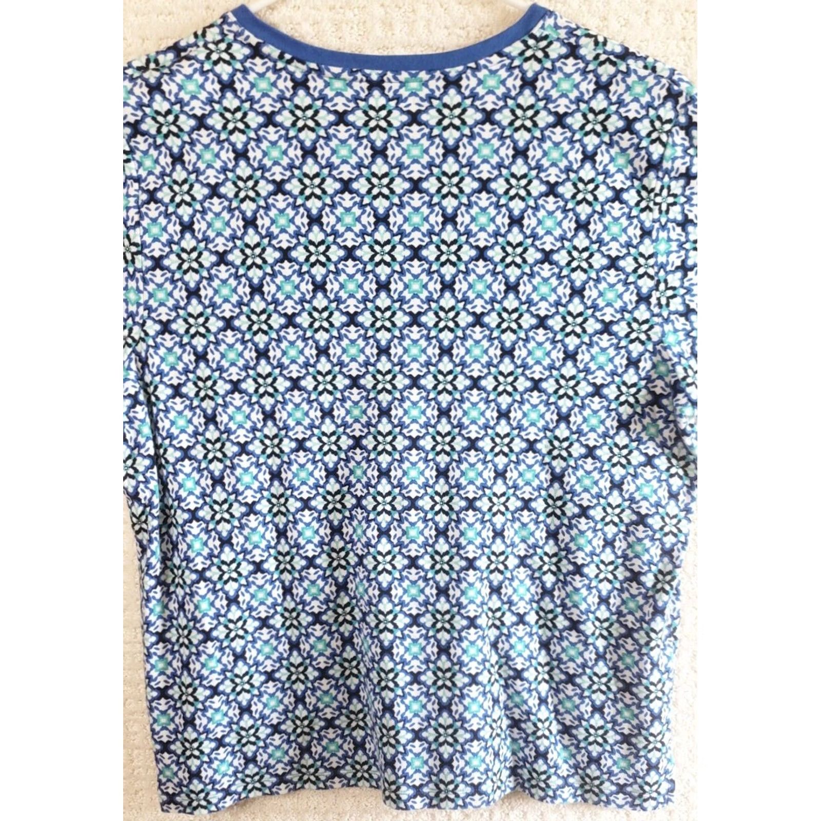 Vintage Kim Rogers Women's XL Blue Floral 100% Cotton Pullover Top Shirt Size XL / US 12-14 / IT 48-50 - 6 Thumbnail