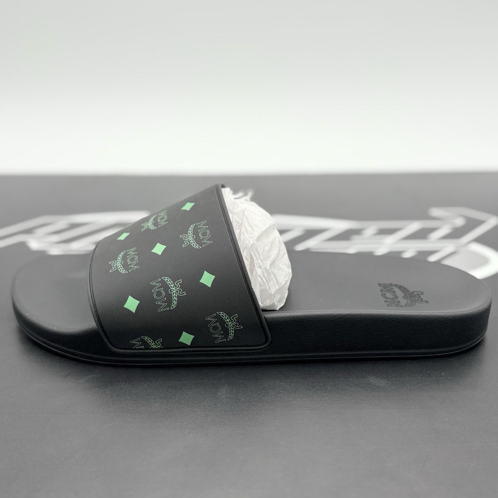 MCM MCM Monogram Print Slides ' Black Splash Green ' | NEW! Size US 12 / EU 45 - 7 Thumbnail