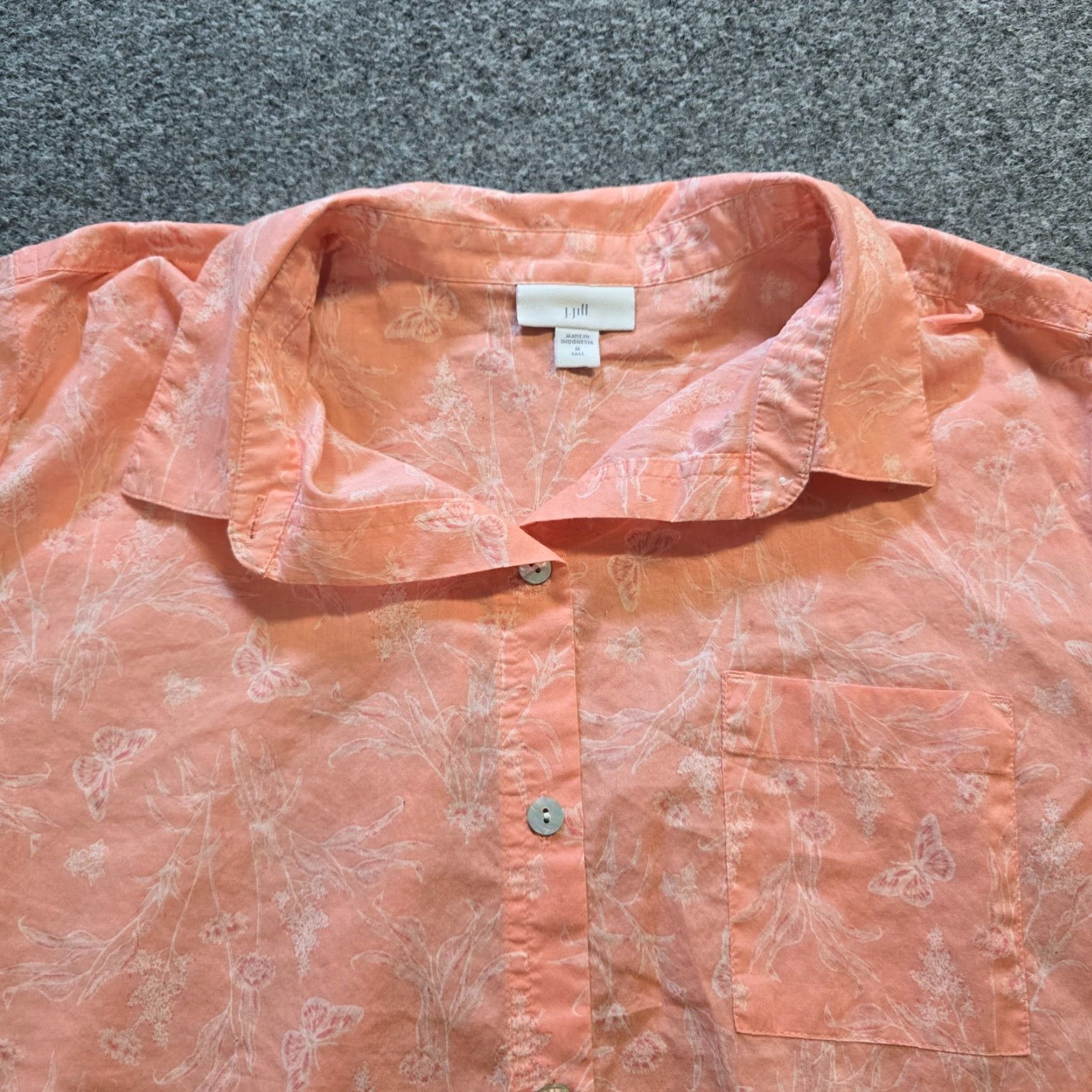 J. Jill J. Jill Top Womens Medium Tall Pink Floral Butterfly Button Long Sleeve Casual Shirt Size M / US 6-8 / IT 42-44 - 2 Thumbnail