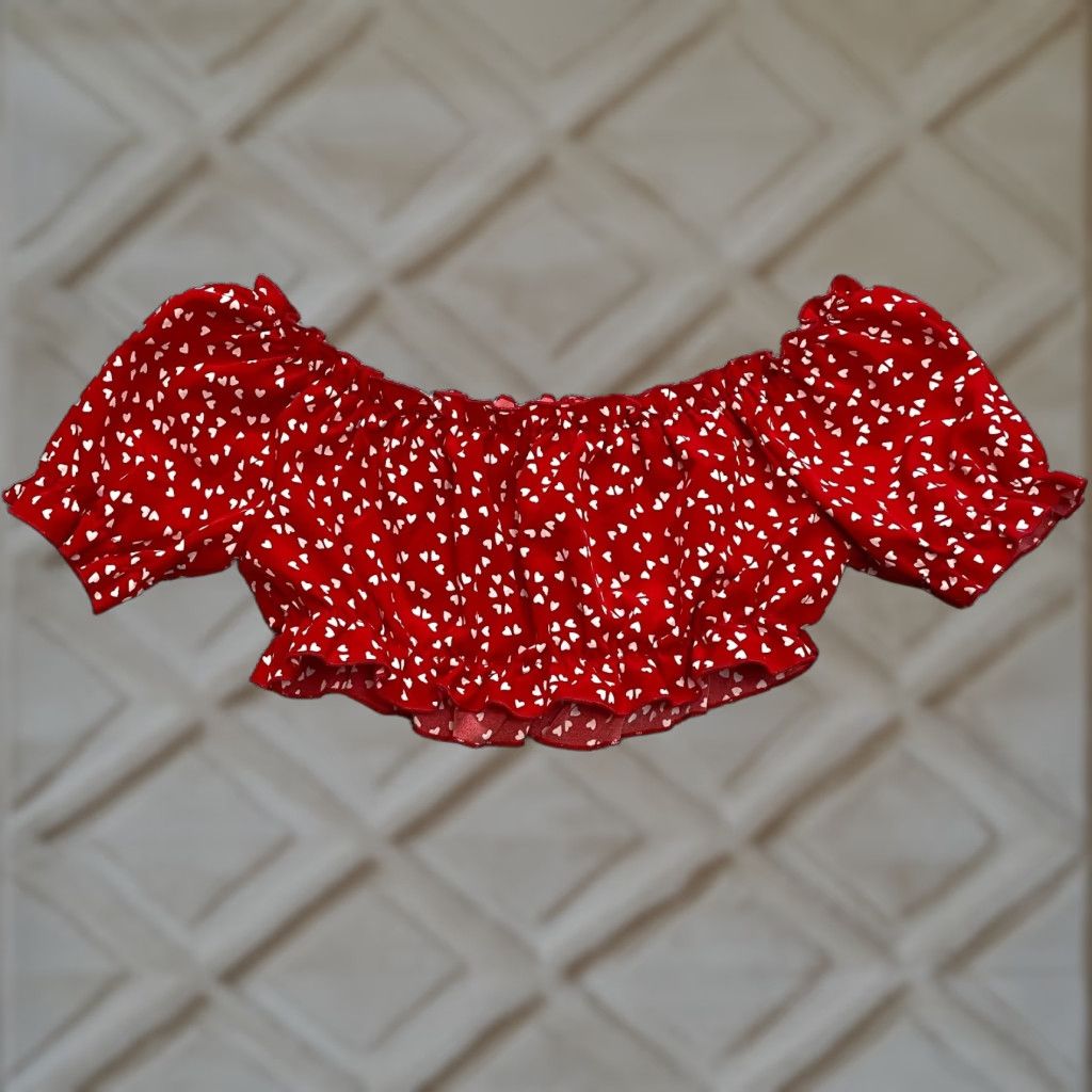 Shein SheIn Blouse Shirt Cropped Peasant Knit Polyester Red Polka Dot Short Sleeve Boat Neck XL Women’s Vintage No Size XL / US 12-14 / IT 48-50 - 1 Thumbnail