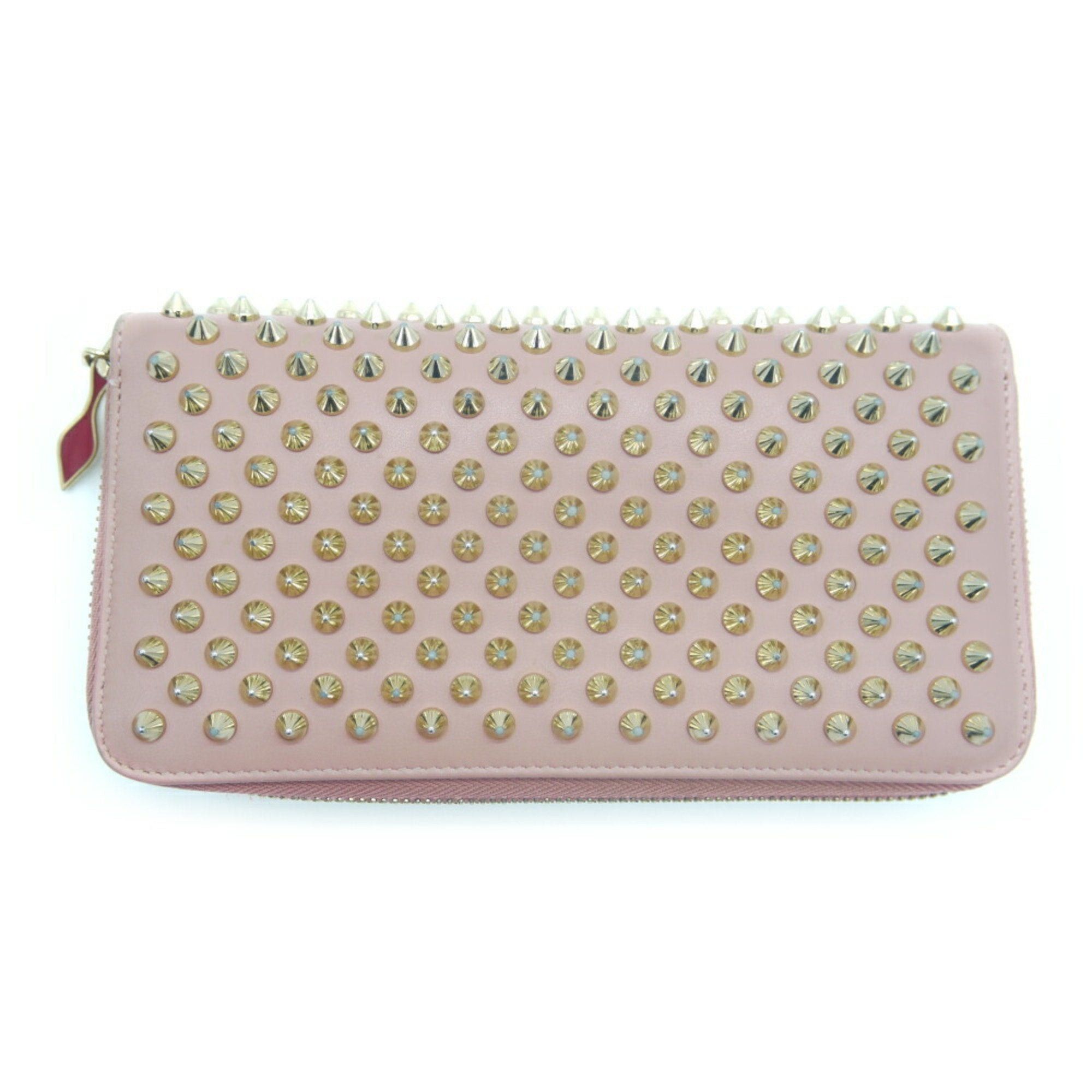 image of Vintage Christian Louboutin Panettone Spike Studs Round Zip Long Wallet Pink 1165065 Y03252, Women'