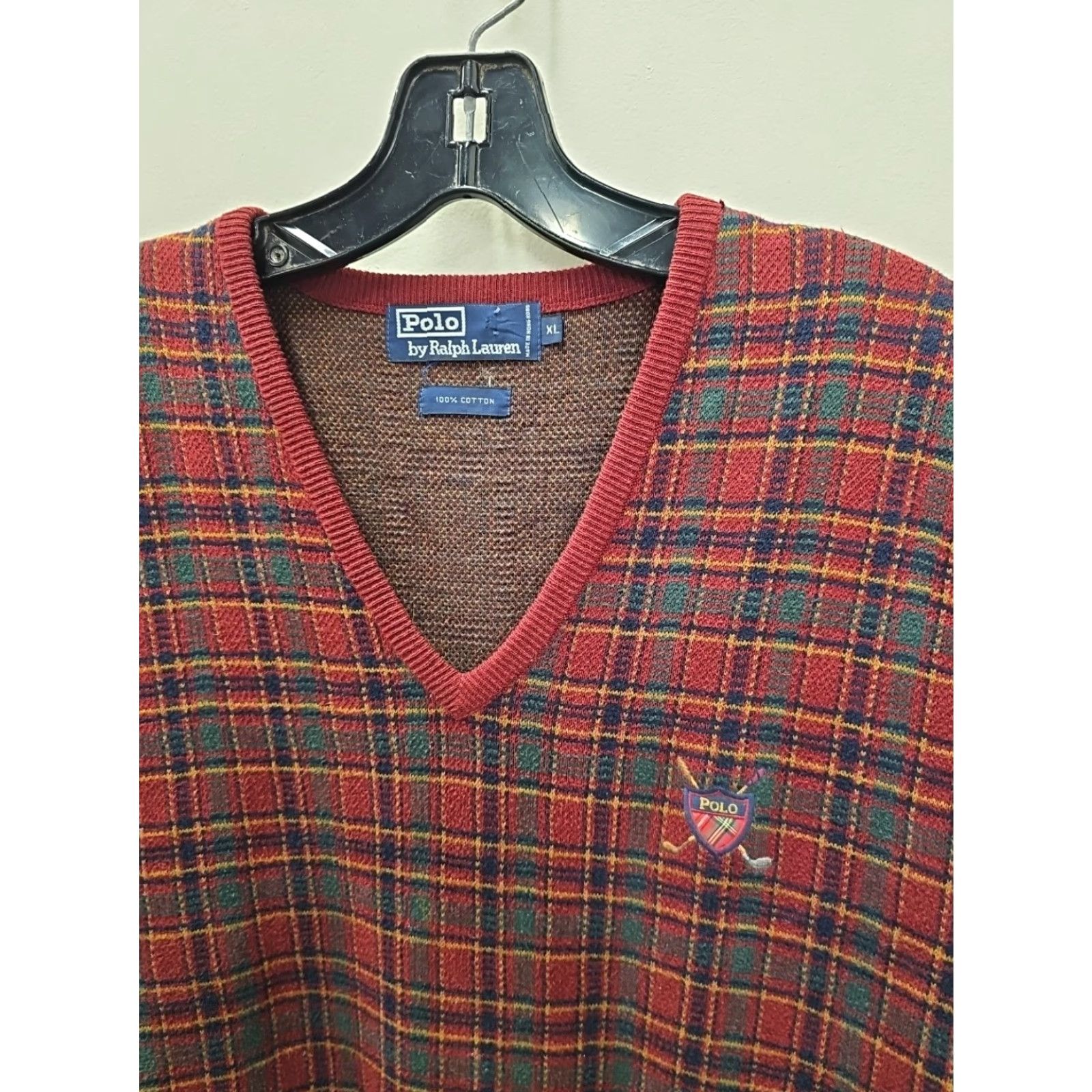 Ralph Lauren VINTAGE Ralph Lauren Polo Golf Patch Vest Knit Cotton Red Plaid Mens XL Size US XL / EU 56 / 4 - 2 Thumbnail