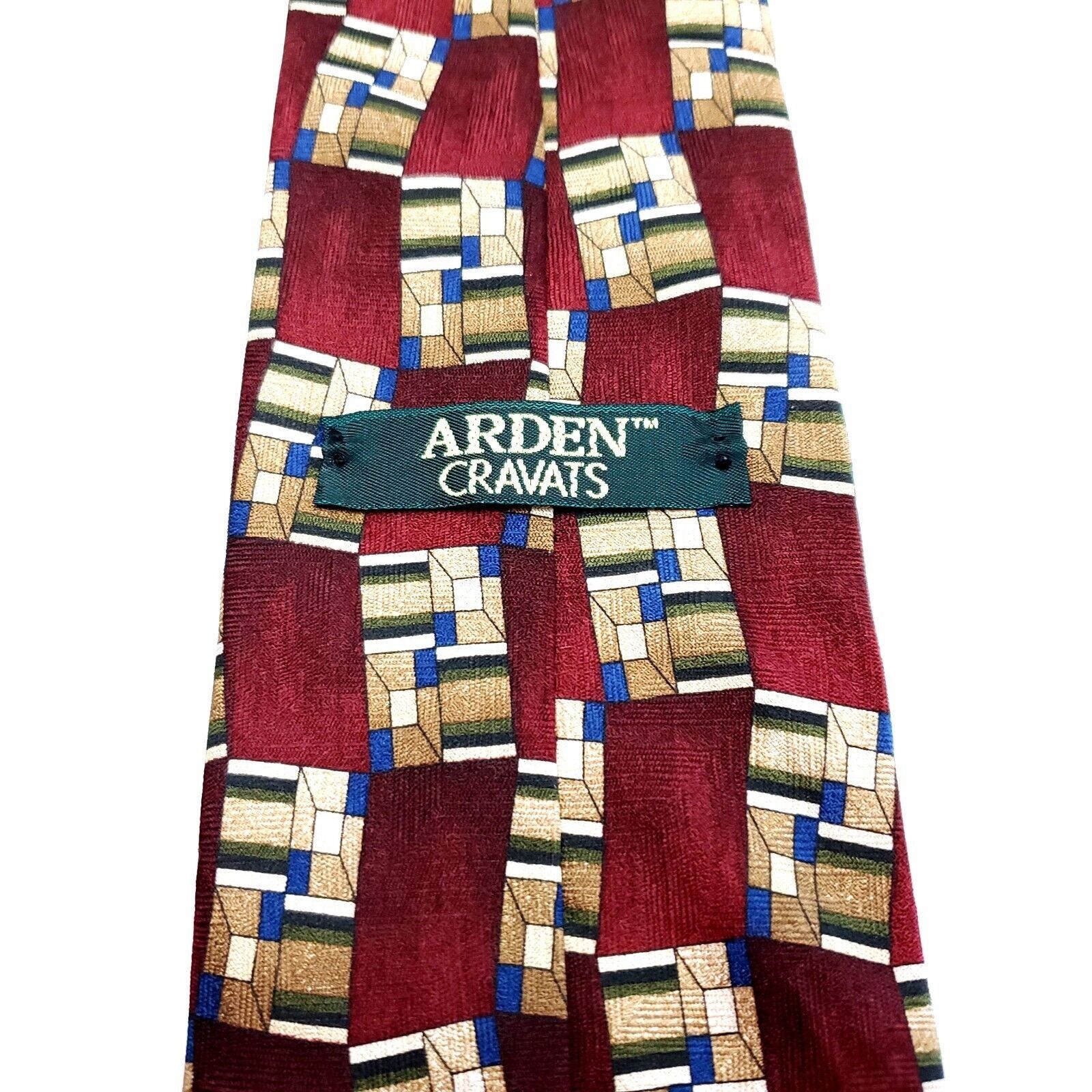 Designer Arden Cravats Red Beige Silk Tie Woven Geometric Size ONE SIZE - 4 Thumbnail