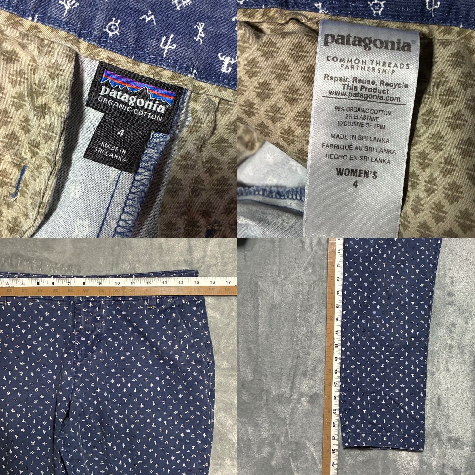 Patagonia Patagonia Common Threads Organic Cotton Aztec Crop Pants Women's 4 Blue Size 27" / US 4 / IT 40 - 8 Thumbnail