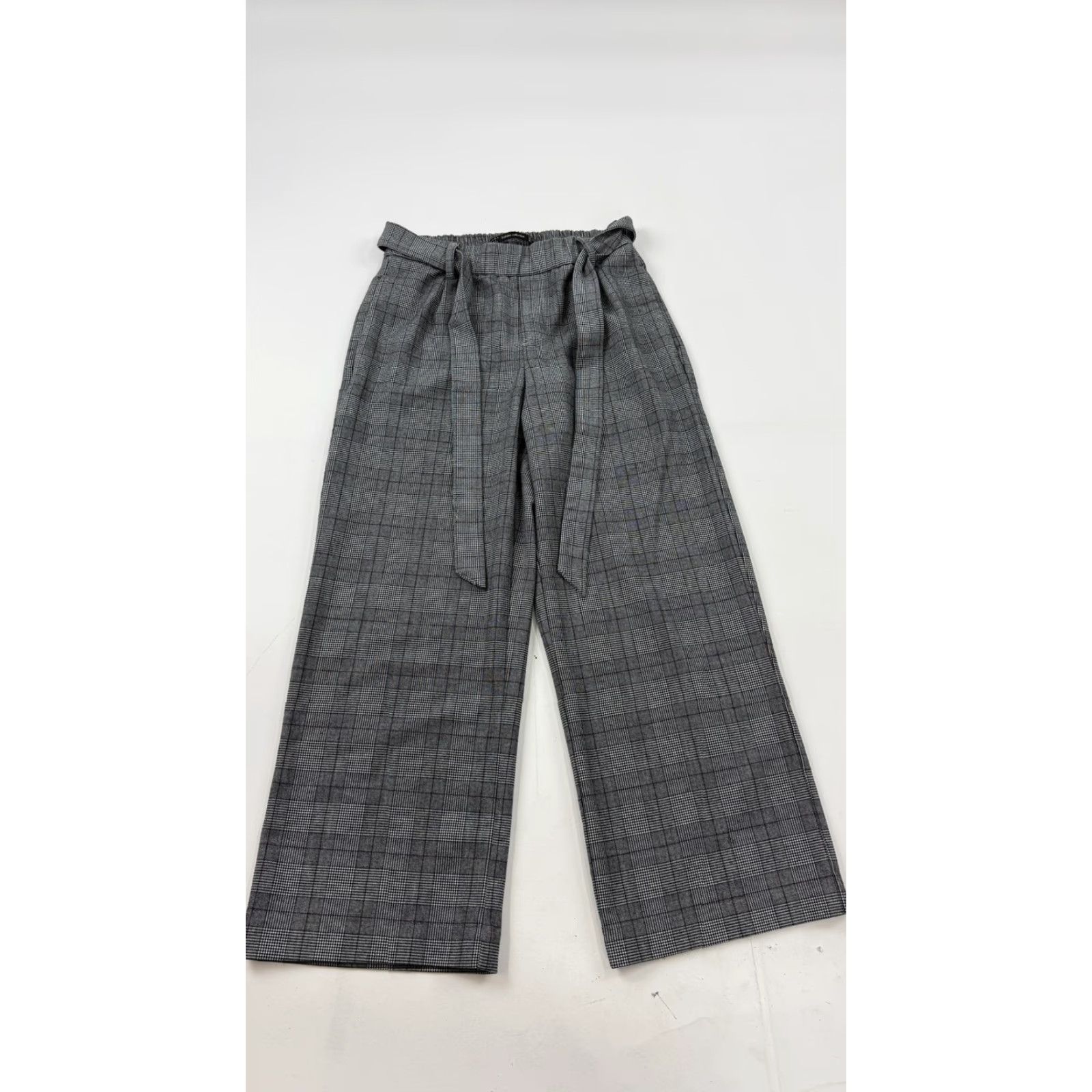 Zara Zara Pants Womens XS Gray Plaid Paperbag Wide Leg Crop Elastic Waist Casual Size 26" / US 2 / IT 38 - 7 Thumbnail