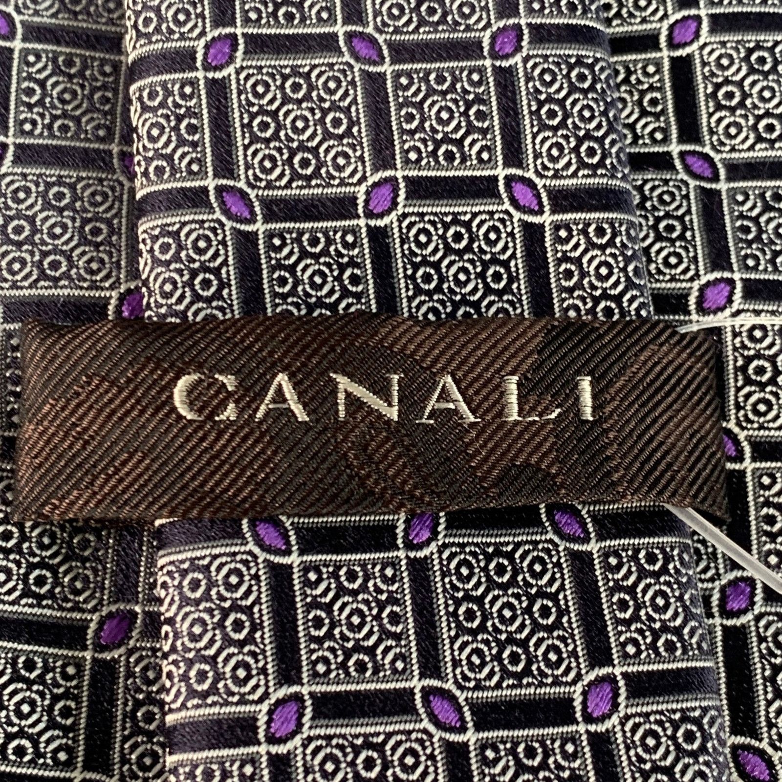 Canali CANALI One Size Black Purple Checkered Jacquard Silk Tie Size ONE SIZE - 5 Thumbnail