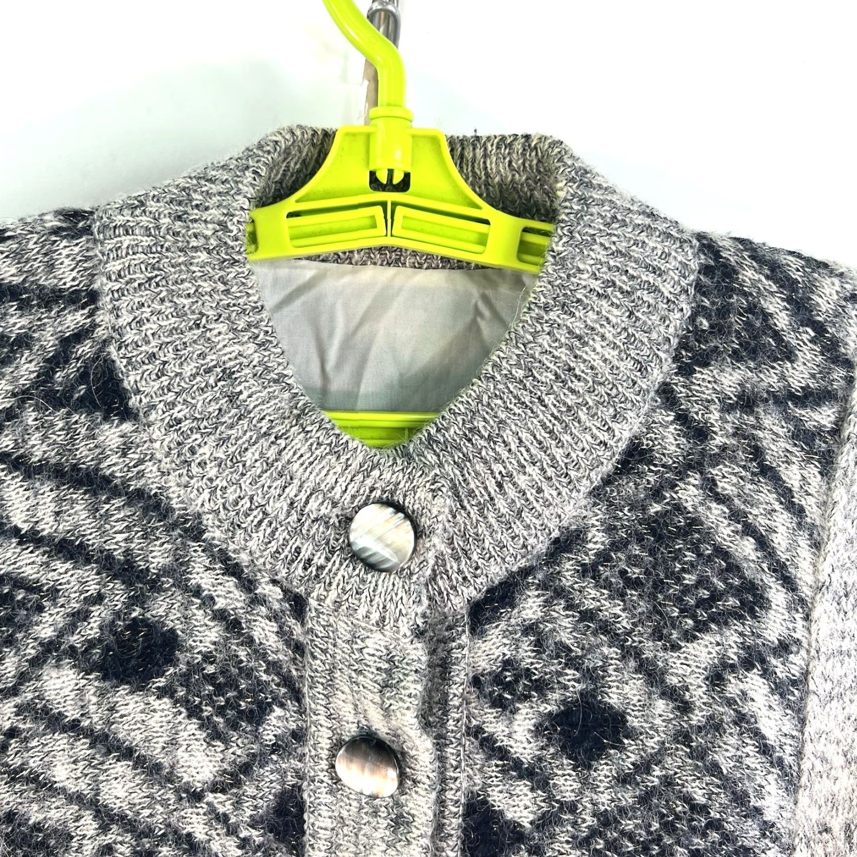Simons VINTAGE Simon Wool Blend Cardigan Sweater Womens M Gray Geometric V-Neck Lined Casual Classic City Fall Winter Size M / US 6-8 / IT 42-44 - 4 Thumbnail