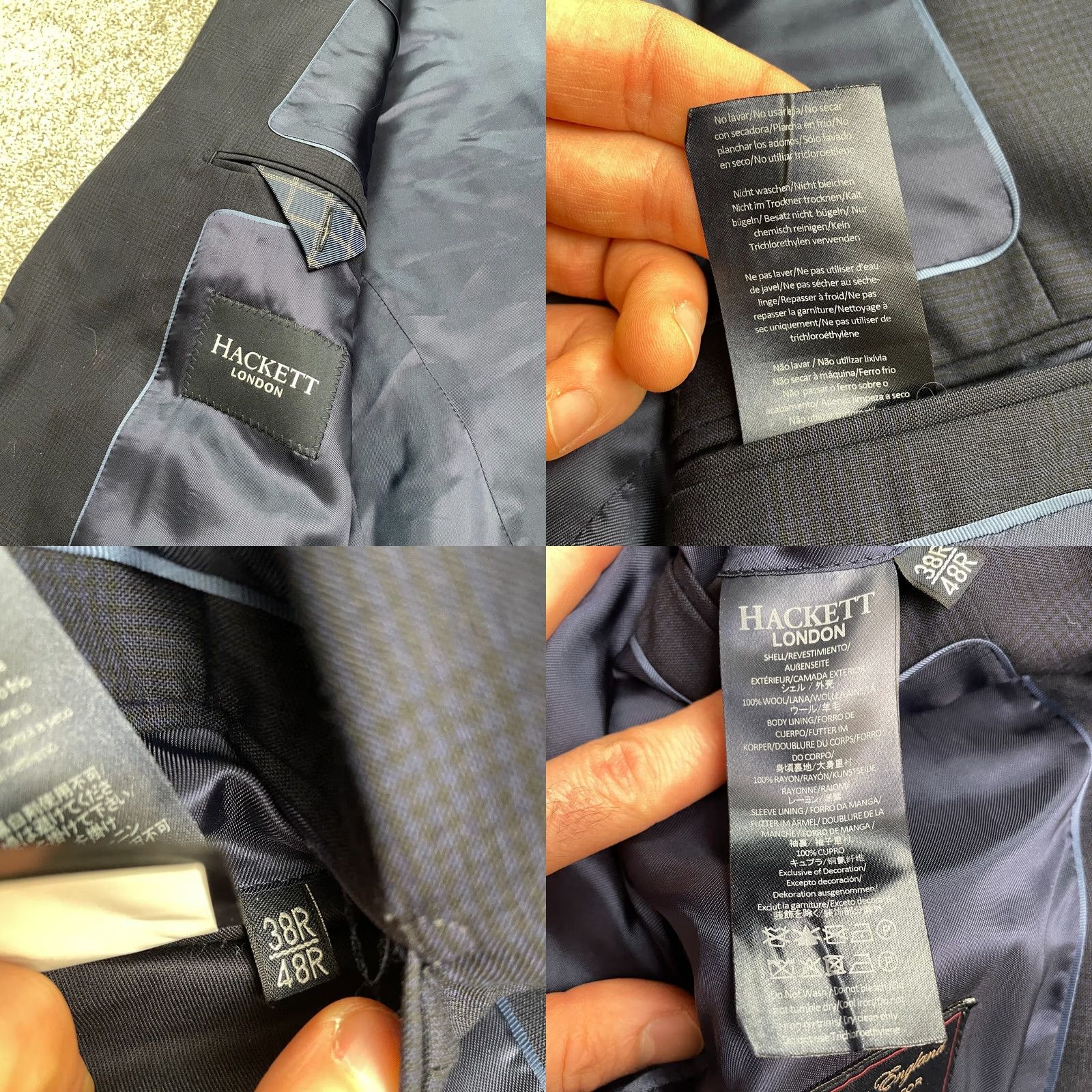 Hackett Hackett London Mens Blazer Suit Jacket 38R Navy Blue Plaid Wool Premium May Fair Size 38R - 8 Thumbnail