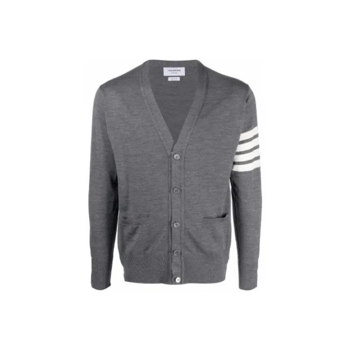 Thom Browne Thom Browne Gray V-Neck Knit Cardigan for Men Size US M / EU 48-50 / 2 - 1 Thumbnail