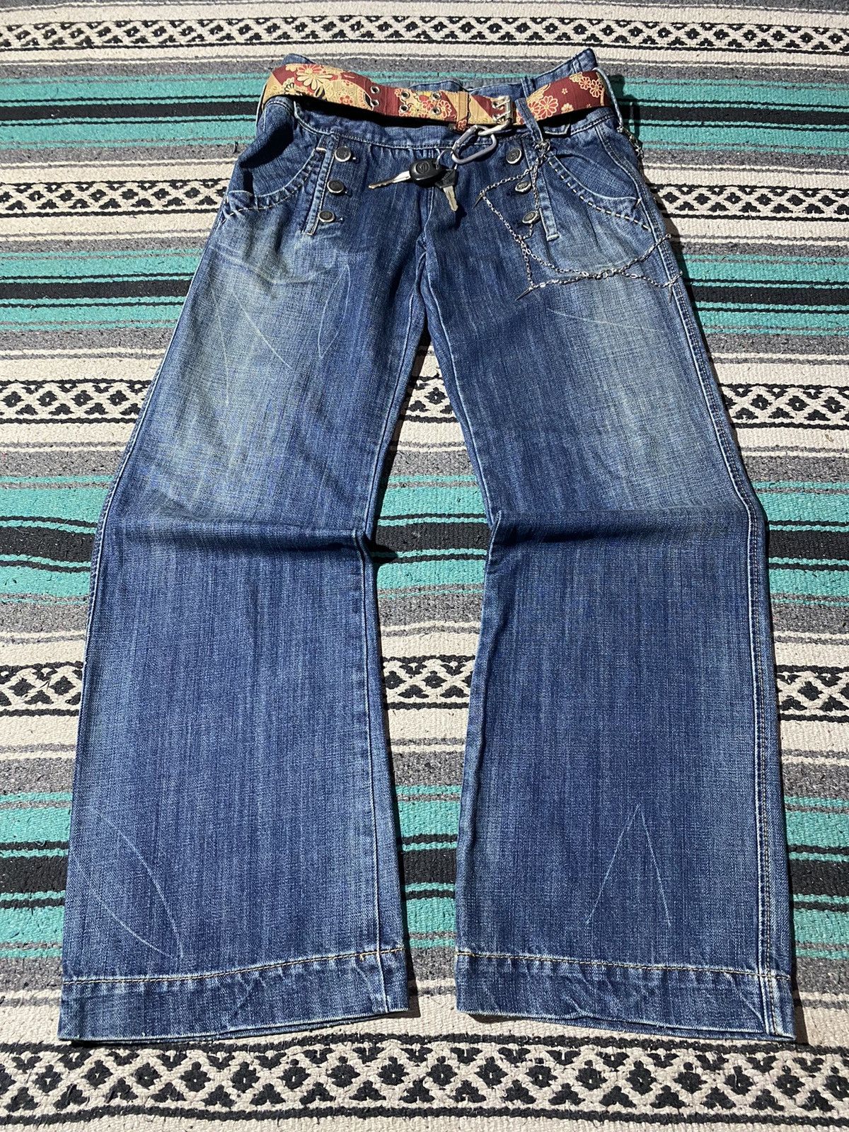 If Six Was Nine 2000s Crazy ! Antigauge Multi Button Denim Cotton Pants Size US 31 - 1 Thumbnail
