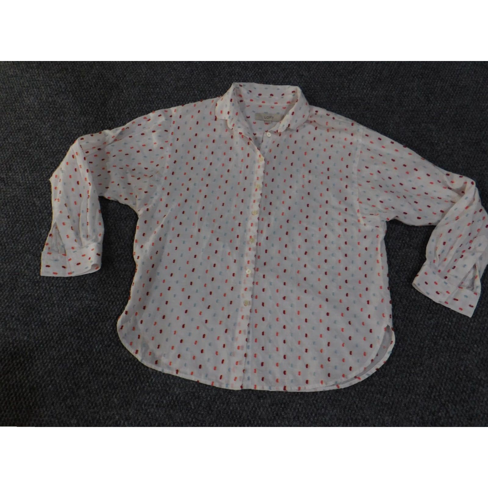 Loft LOFT Shirt Womens XS White Geometric Button-Up Casual Comfort Regular Size XS Size XS / US 0-2 / IT 36-38 - 5 Thumbnail