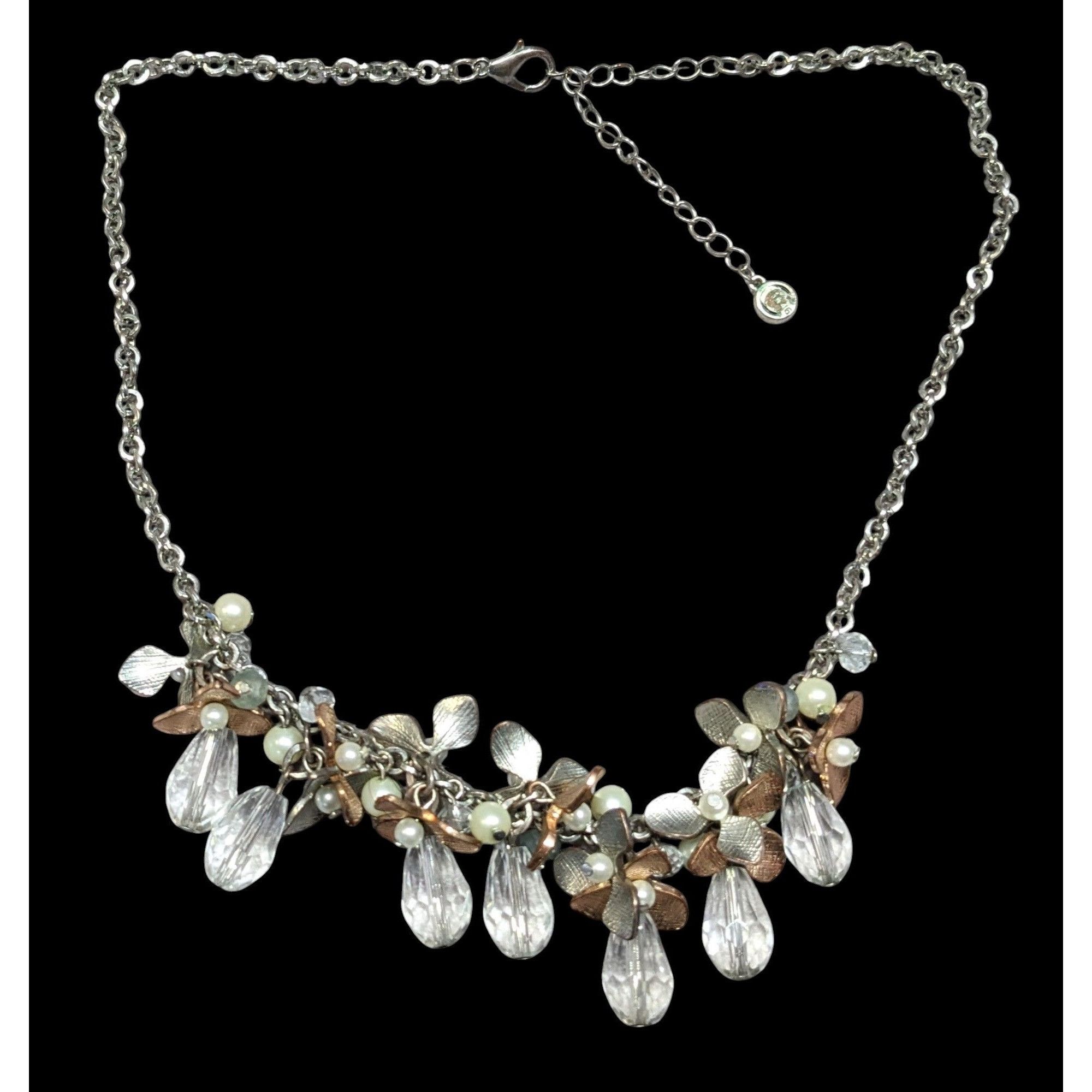 Other C 1946 Floral Metal Glass And Faux Pearl Cluster Necklace Size ONE SIZE - 2 Thumbnail