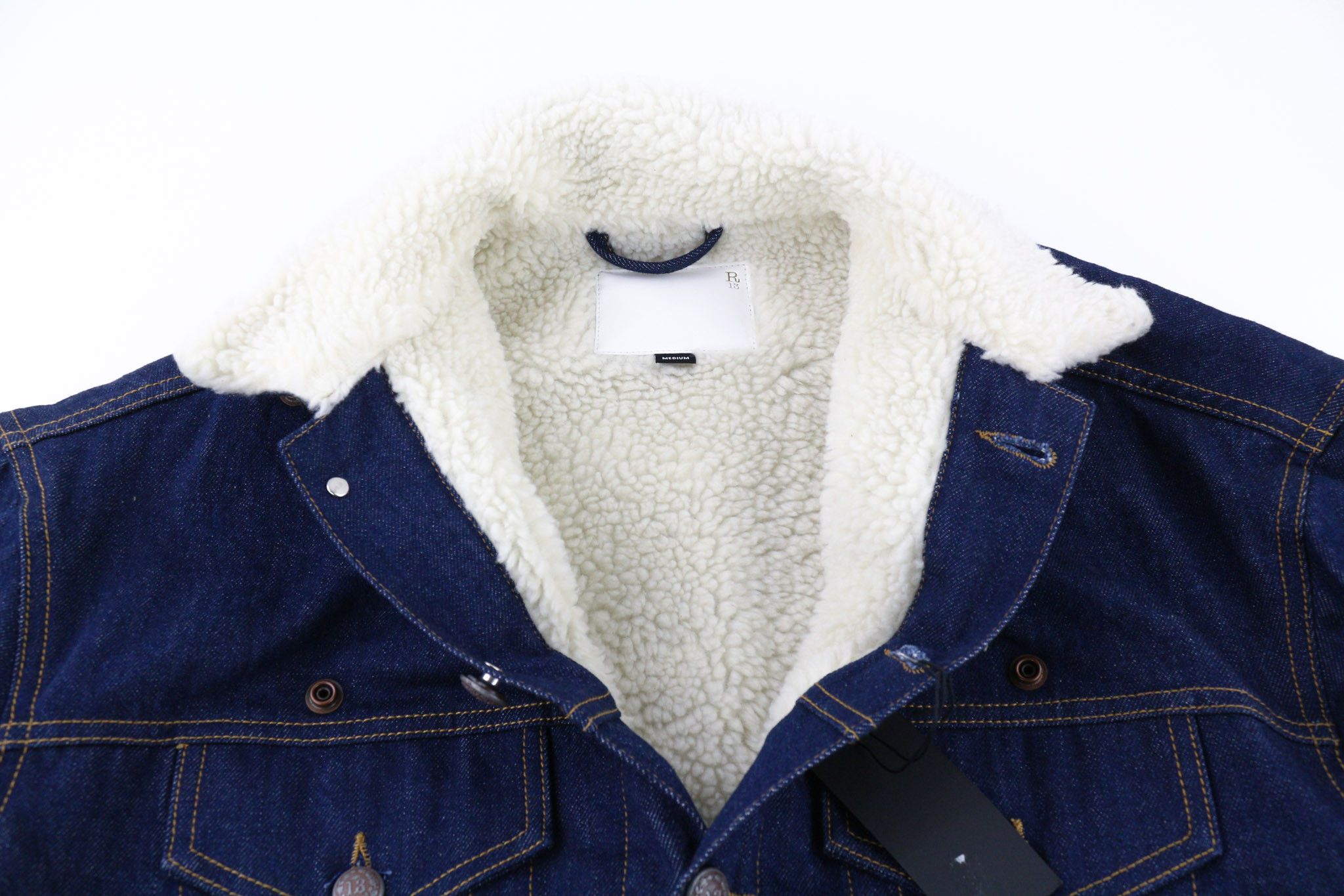 R13 BIB TRUCKER SHERPA LINING M Blue Denim Jacket 80037 Size US M / EU 48-50 / 2 - 5 Thumbnail