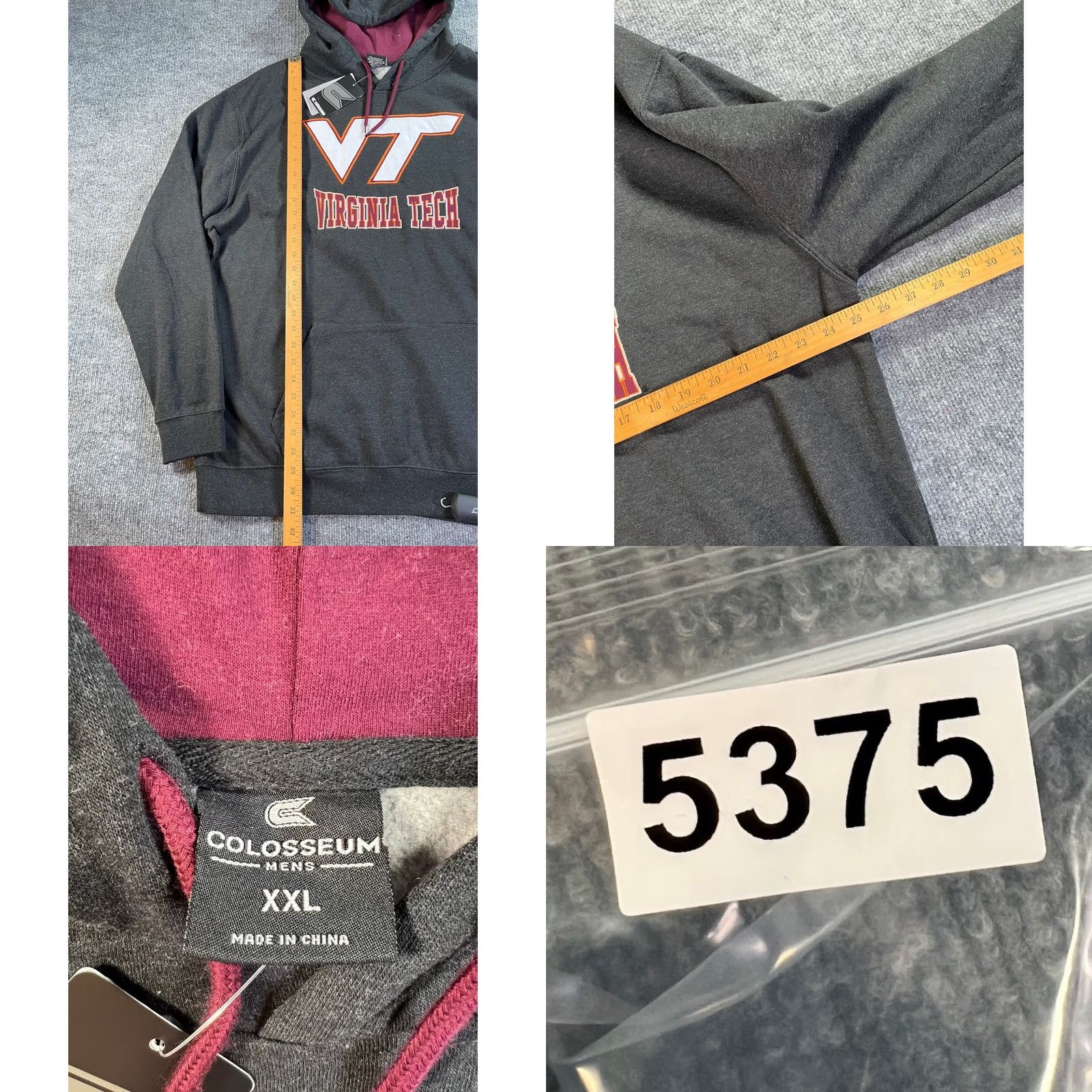 Vintage VINTAGE Colosseum Hoodie Mens 2XL Charcoal Hokies VT Cyclones Pullover NWT Size US XXL / EU 58 / 5 - 8 Thumbnail
