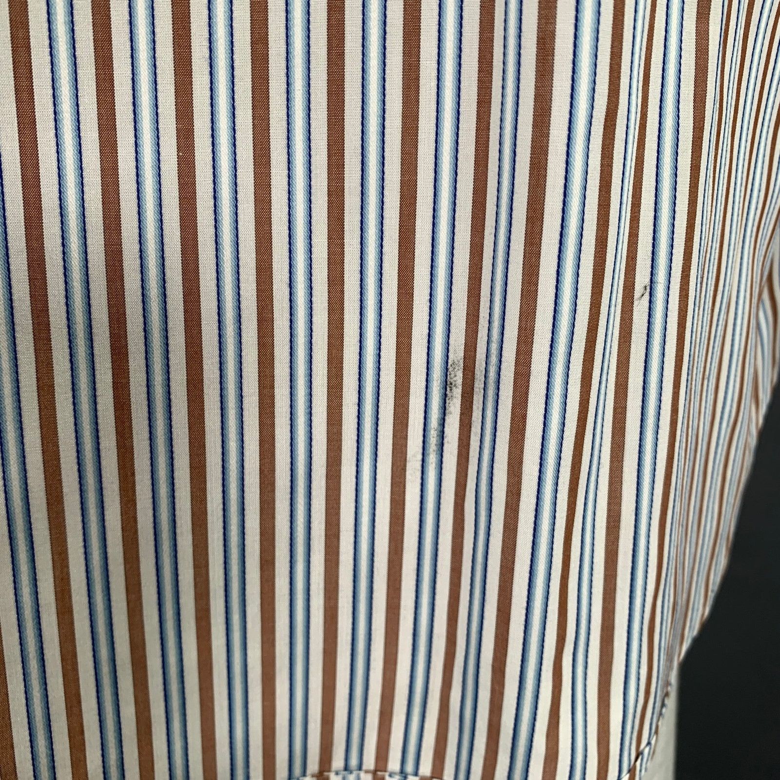 Thomas Dean White Blue Brown Stripe Cotton Oversized Long Sleeve Shirt Size US L / EU 52-54 / 3 - 5 Thumbnail