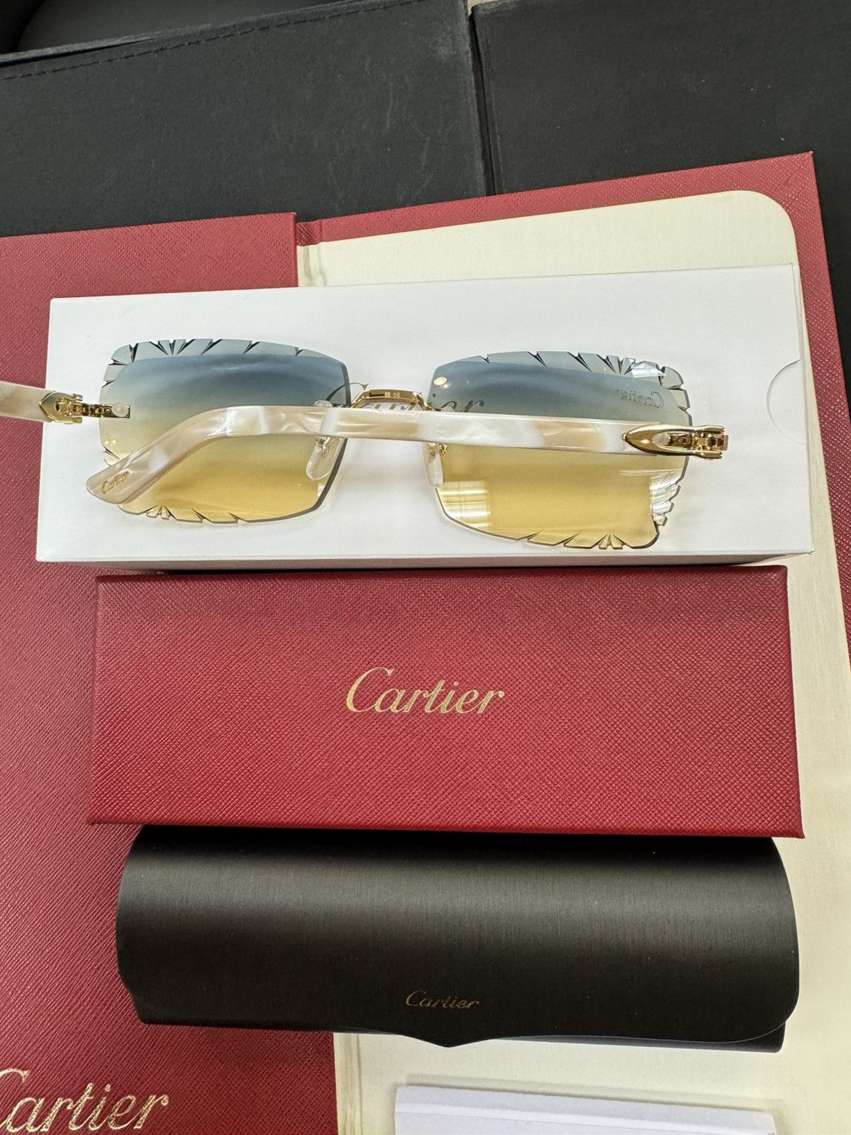 Cartier Cartier White Composite with Custom Diamond Cut Lenses Size ONE SIZE - 4 Thumbnail