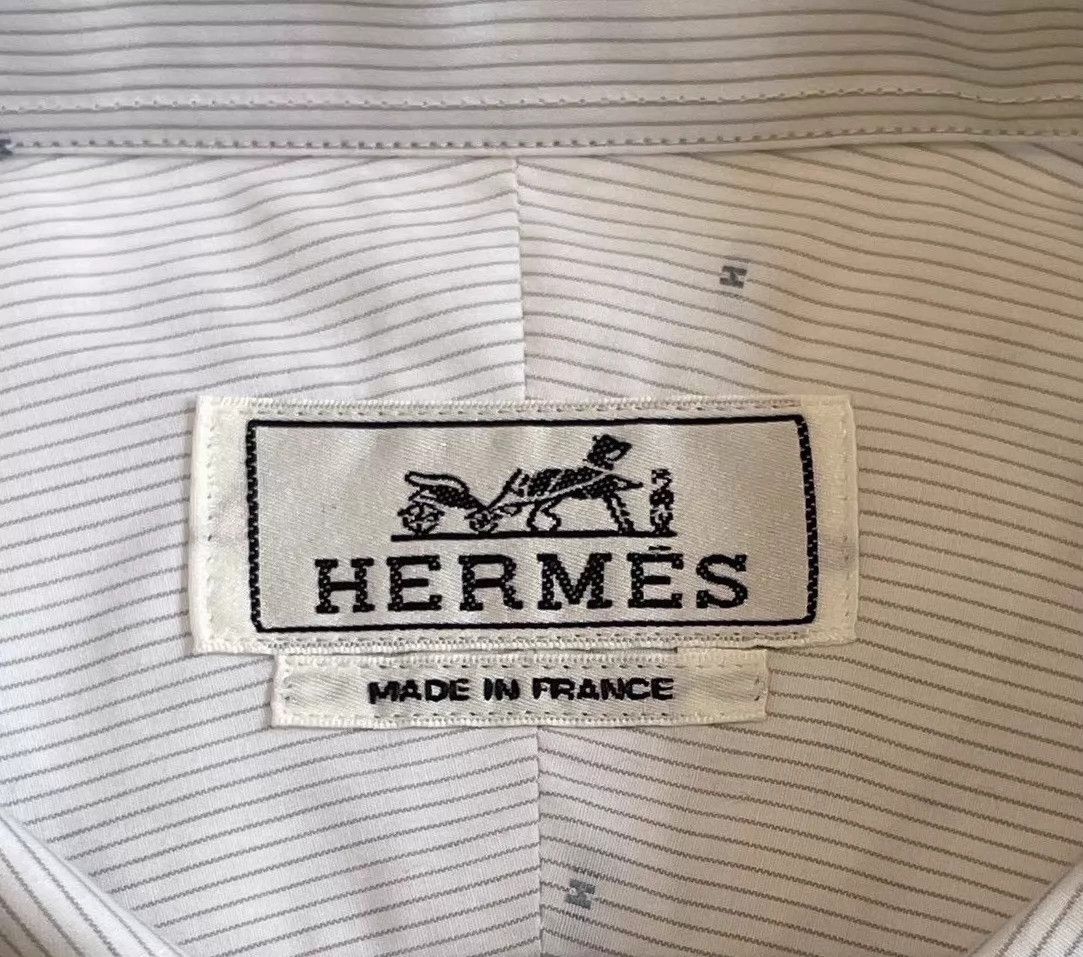 Hermes Hermes White Striped H Shirt 39 M Size US M / EU 48-50 / 2 - 5 Thumbnail
