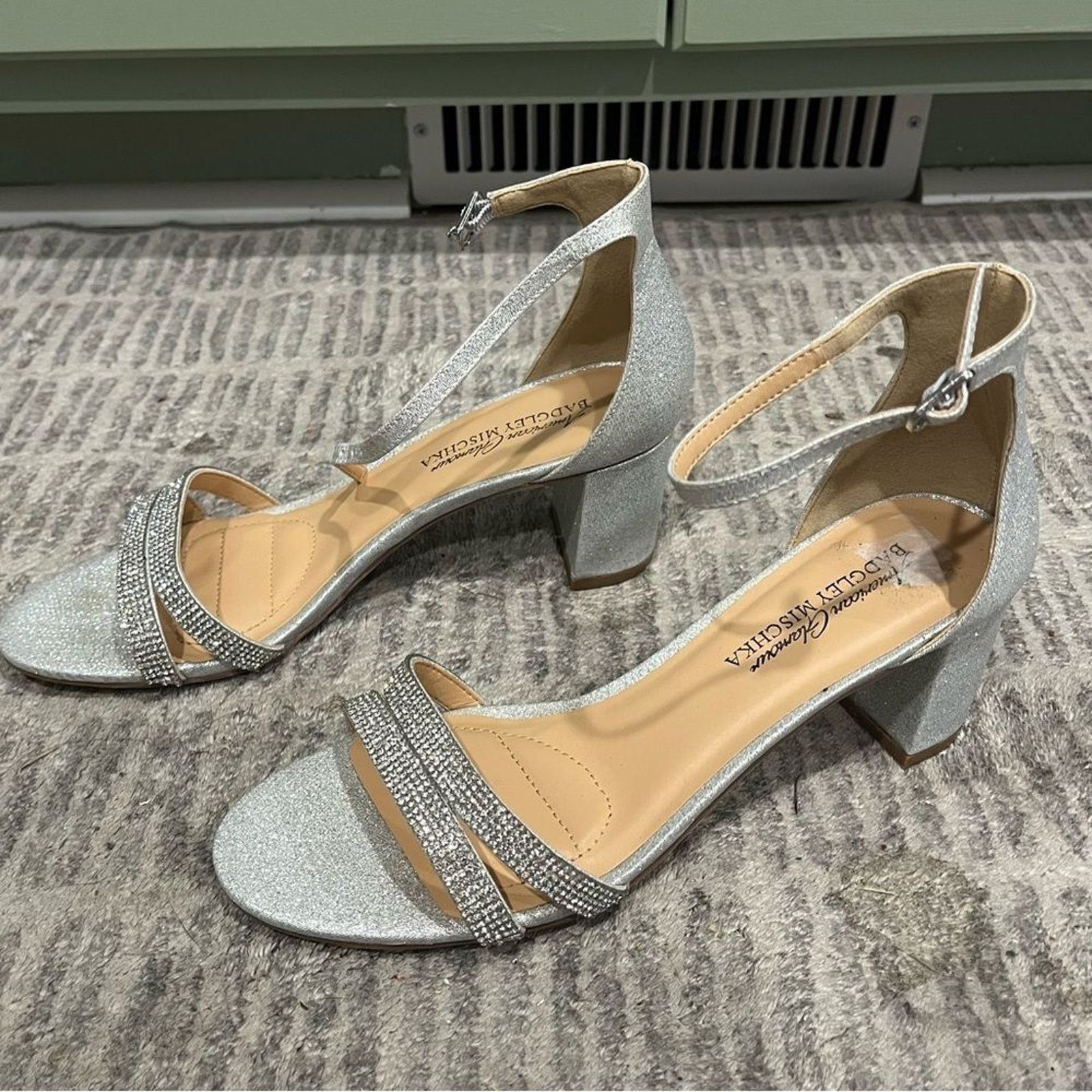 Badgley Mischka Badgley Mischka American Glamour Silver Sparkle Sandals Size US 7 / IT 37 - 1 Thumbnail