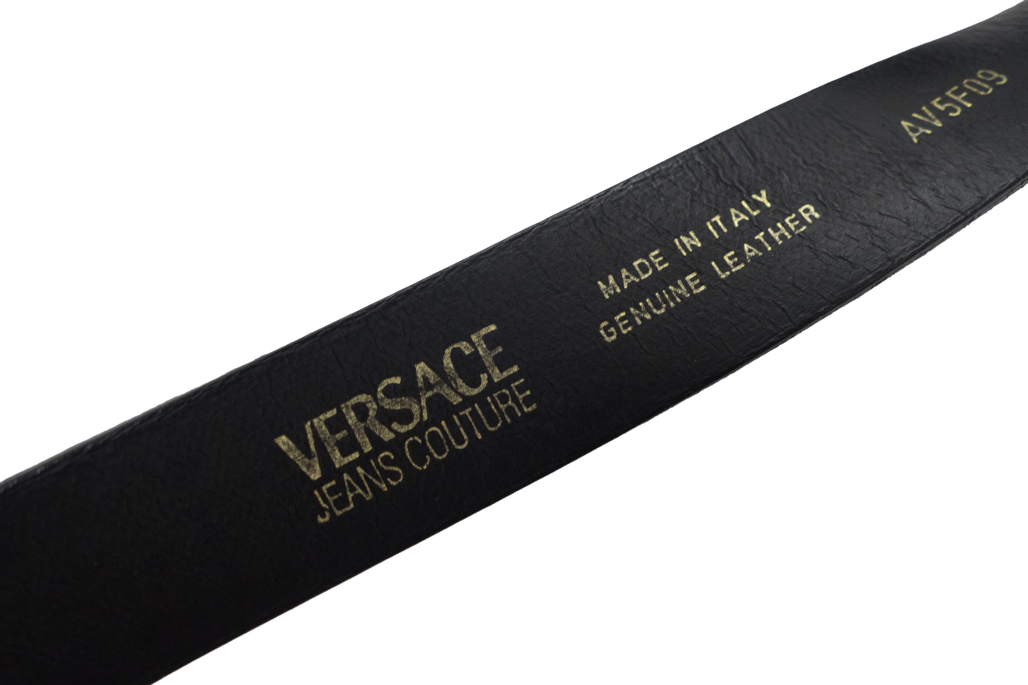 Versace Jeans Couture Y2K VJC Rhinestone Logo Silver Buckle Leather Belt 00s Size ONE SIZE - 7 Thumbnail
